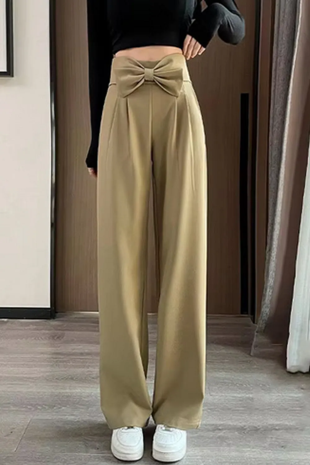 Flytonn-cute winter outfits casual winter outfits christmas outfit party look inspos High Waist Cute Bow Spliced Loose Office Pants
