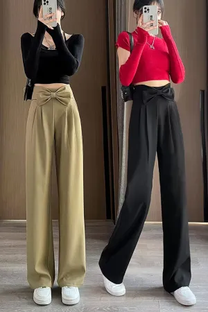 Flytonn-cute winter outfits casual winter outfits christmas outfit party look inspos High Waist Cute Bow Spliced Loose Office Pants