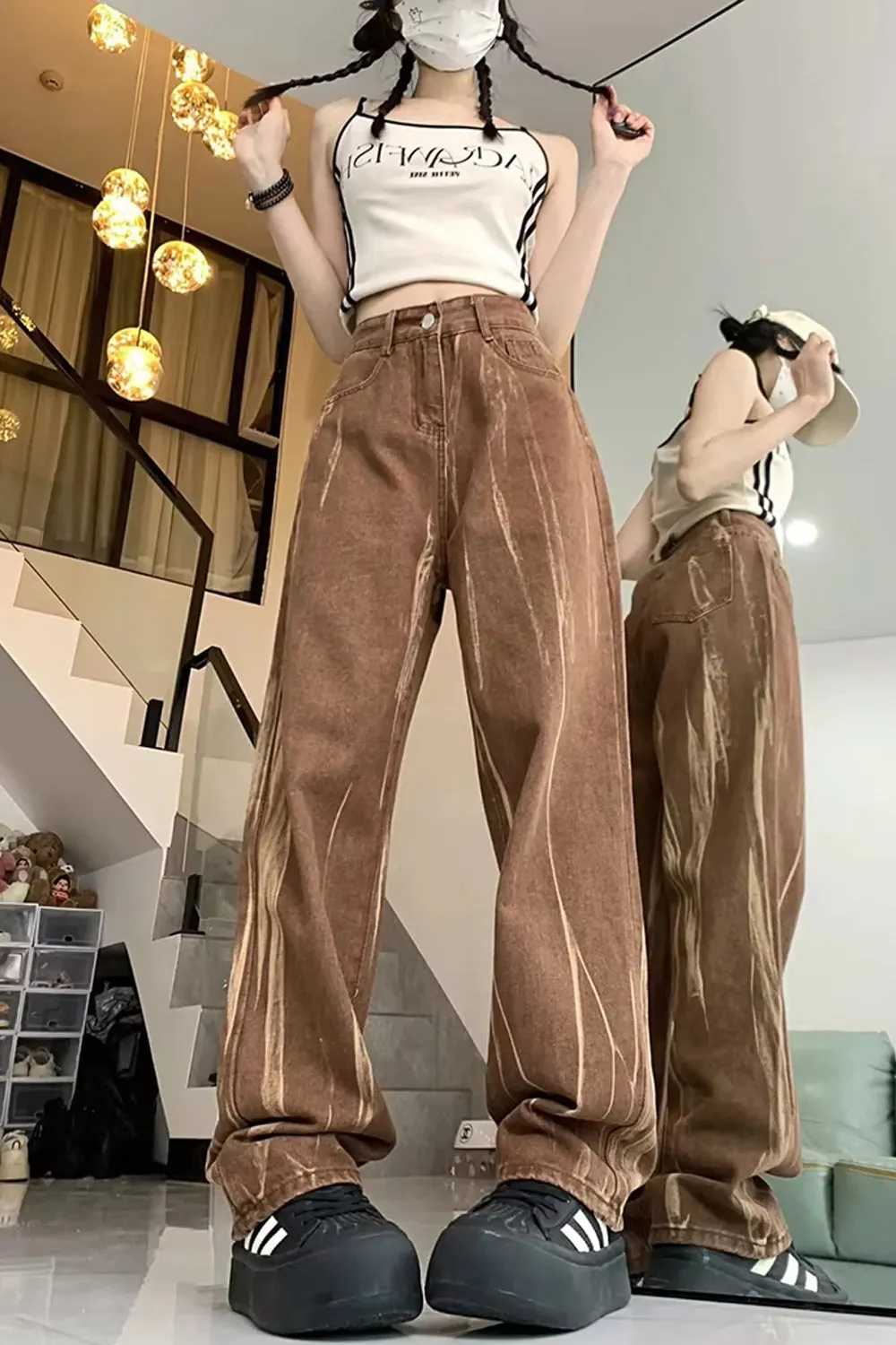 Flytonn-cute winter outfits casual winter outfits christmas outfit party look inspos High Waist Retro Brown Jeans Pants