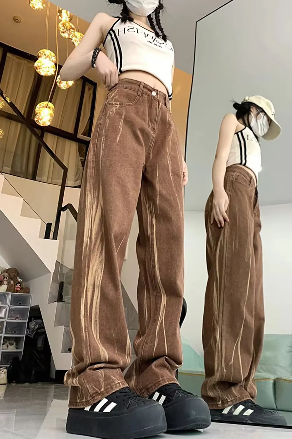 Flytonn-cute winter outfits casual winter outfits christmas outfit party look inspos High Waist Retro Brown Jeans Pants