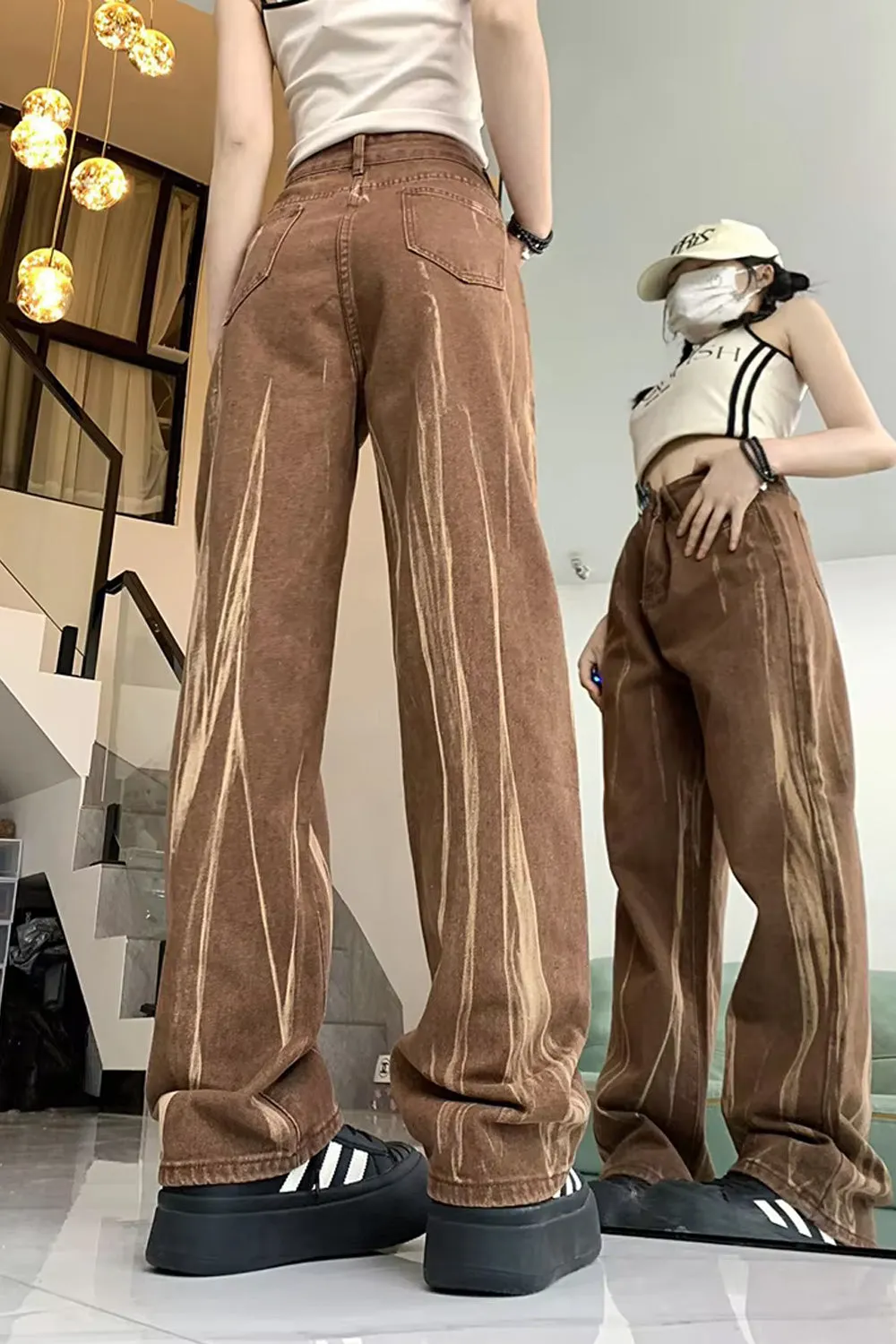 Flytonn-cute winter outfits casual winter outfits christmas outfit party look inspos High Waist Retro Brown Jeans Pants