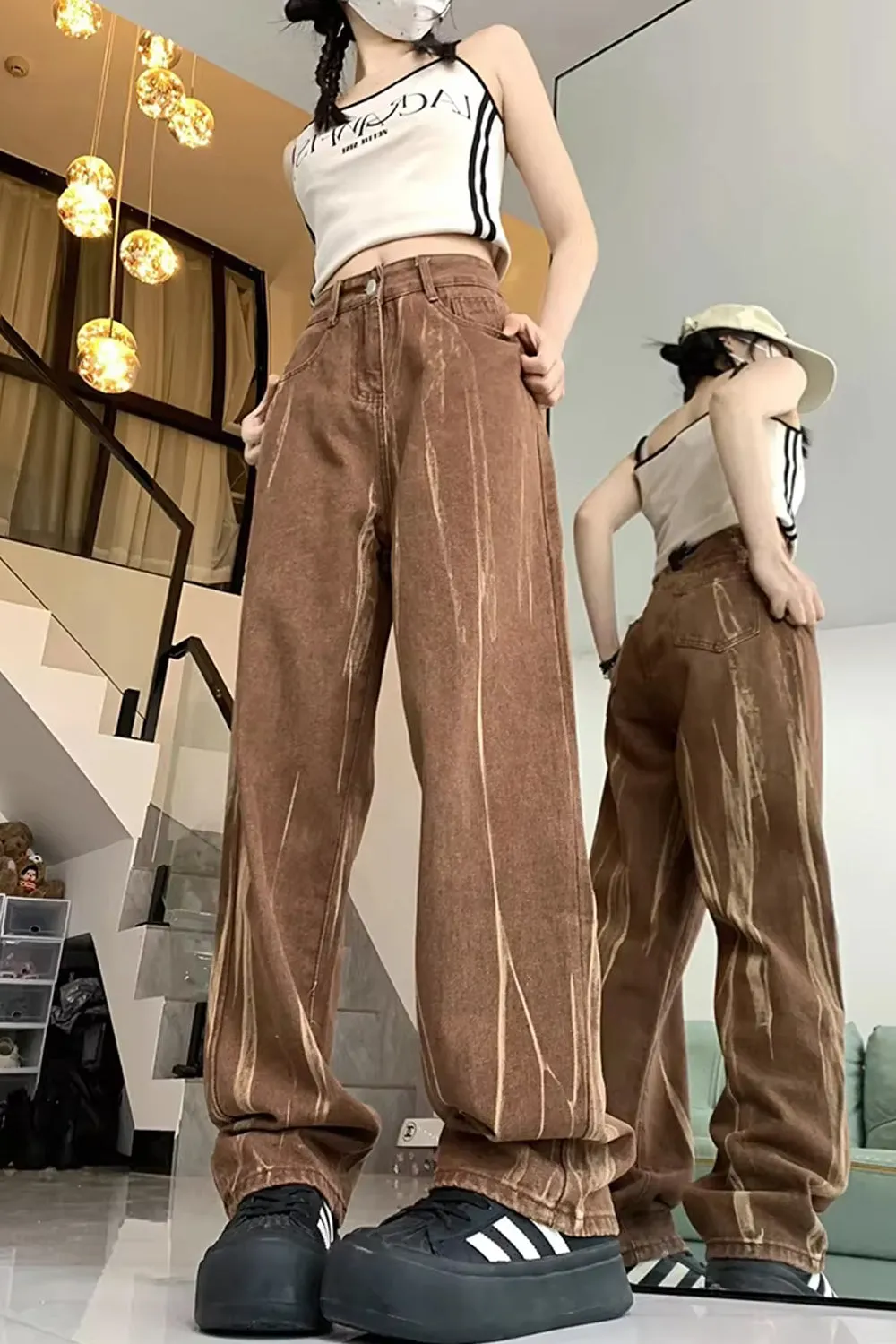 Flytonn-cute winter outfits casual winter outfits christmas outfit party look inspos High Waist Retro Brown Jeans Pants