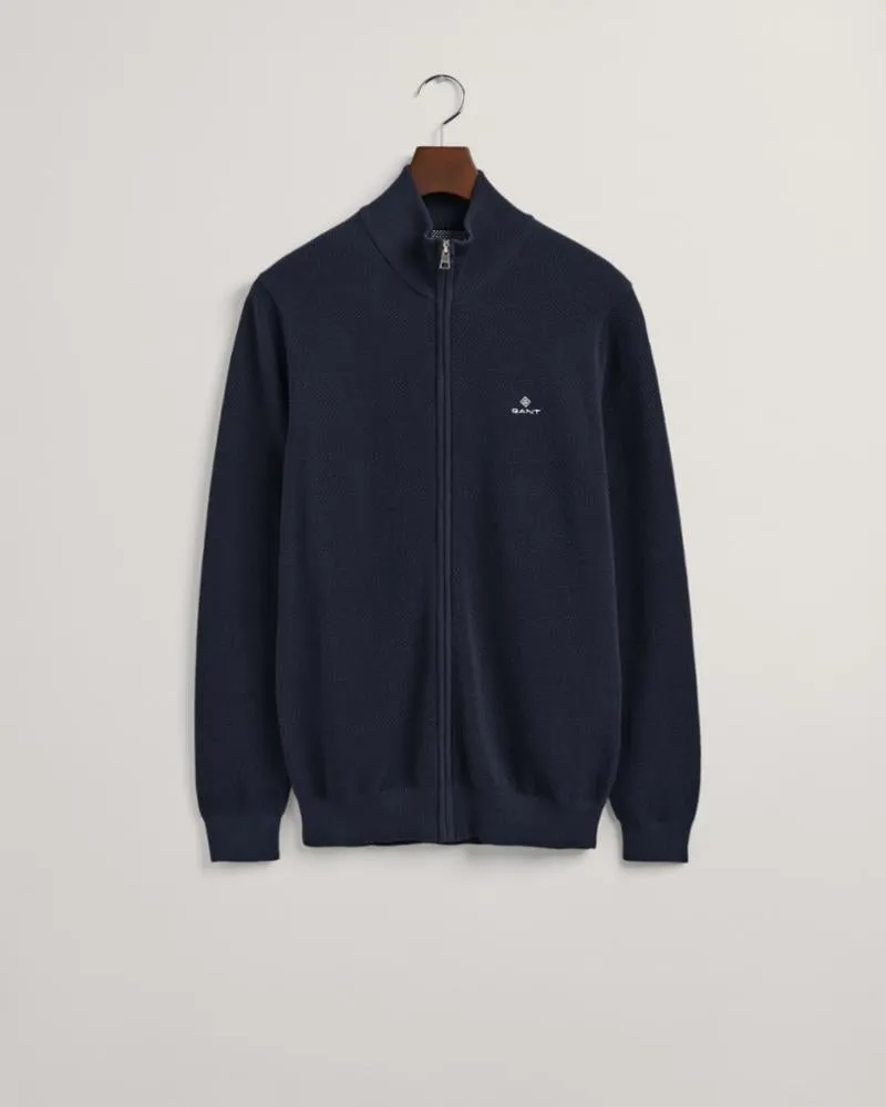 Gant Apparel Mens COTTON PIQUE ZIP CARDIGAN 433/EVENING BLUE