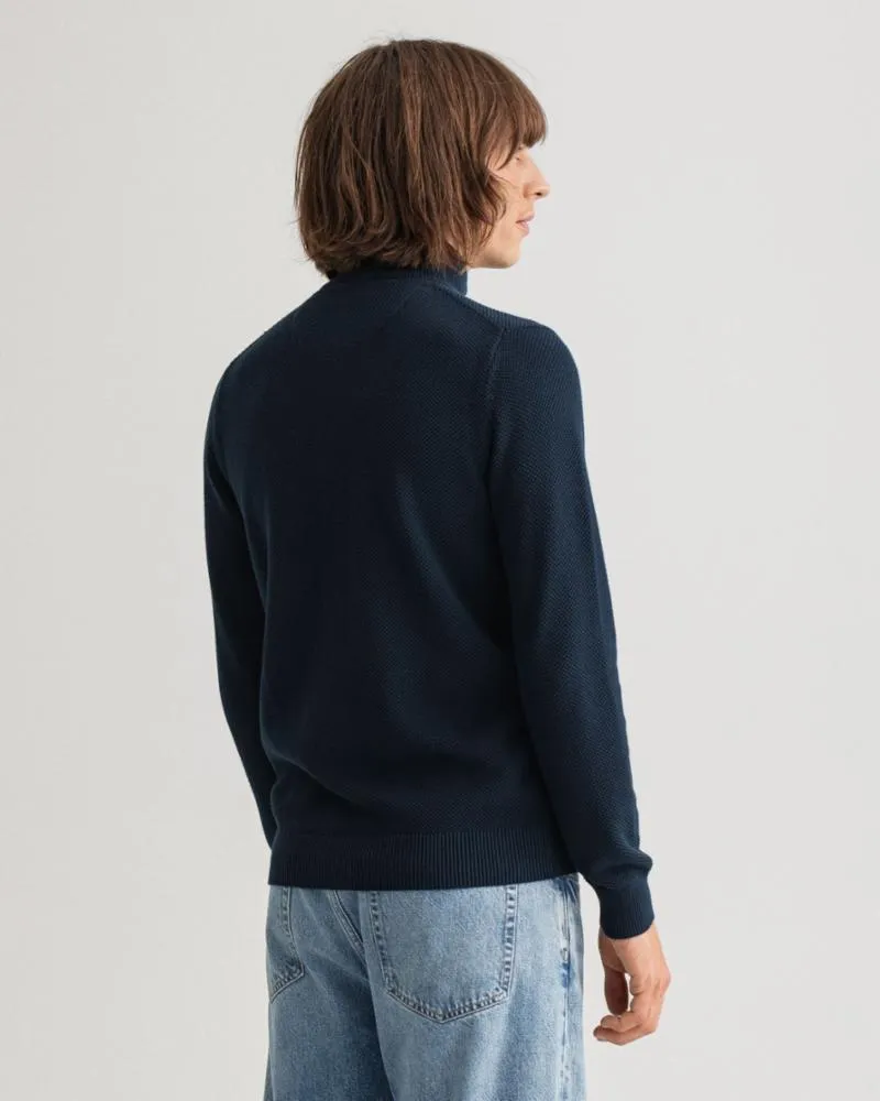 Gant Apparel Mens COTTON PIQUE ZIP CARDIGAN 433/EVENING BLUE