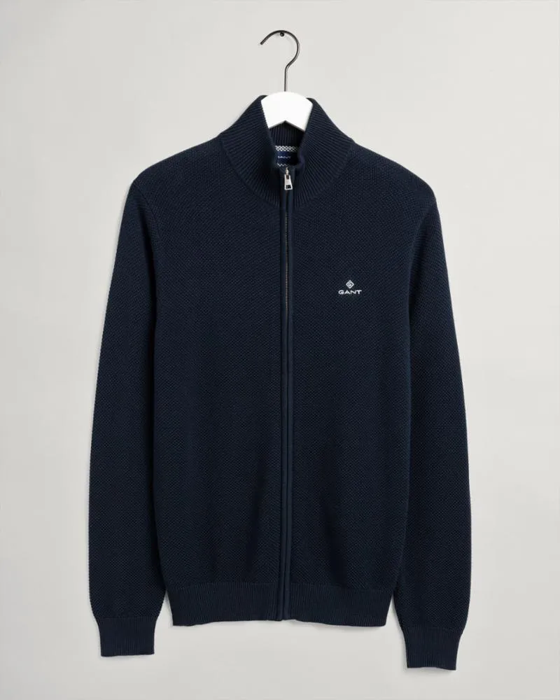 Gant Apparel Mens COTTON PIQUE ZIP CARDIGAN 433/EVENING BLUE