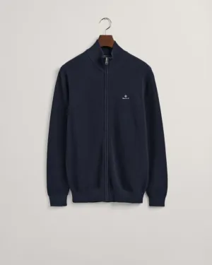 Gant Apparel Mens COTTON PIQUE ZIP CARDIGAN 433/EVENING BLUE