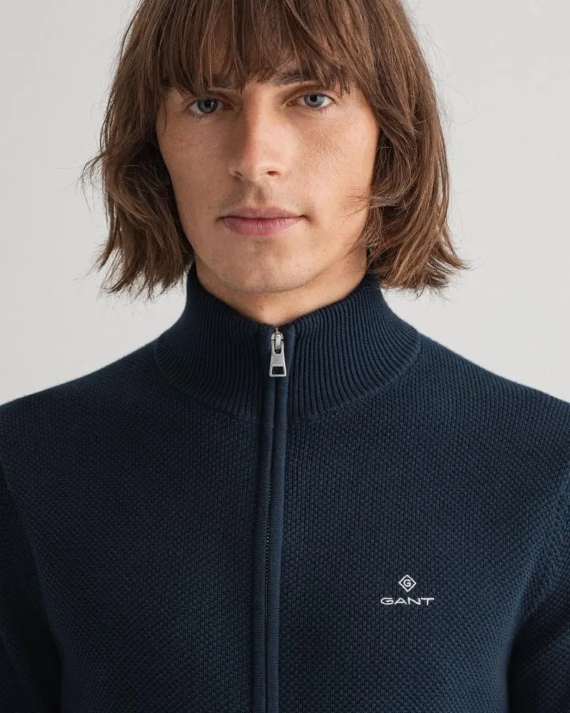 Gant Apparel Mens COTTON PIQUE ZIP CARDIGAN 433/EVENING BLUE