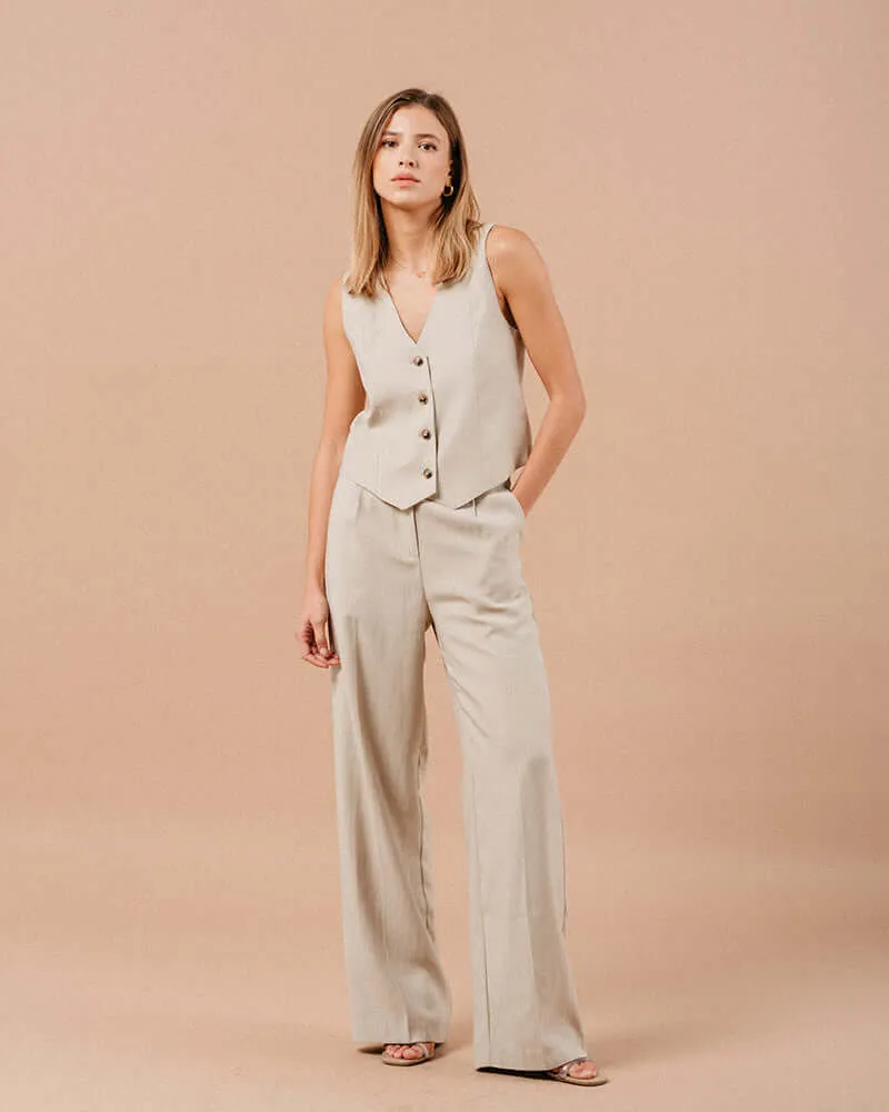 Grace & Mila - Mathieu Beige V Neck Waistcoat