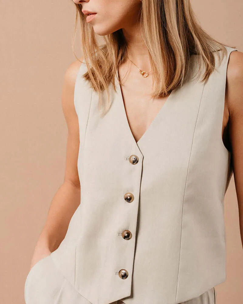 Grace & Mila - Mathieu Beige V Neck Waistcoat