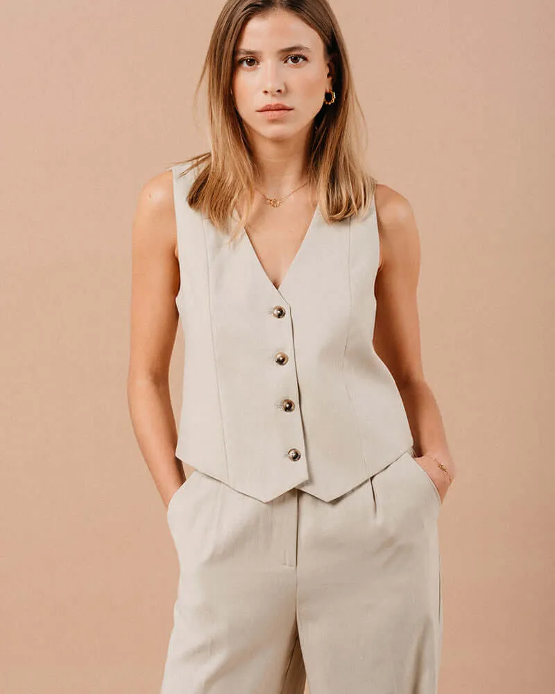 Grace & Mila - Mathieu Beige V Neck Waistcoat