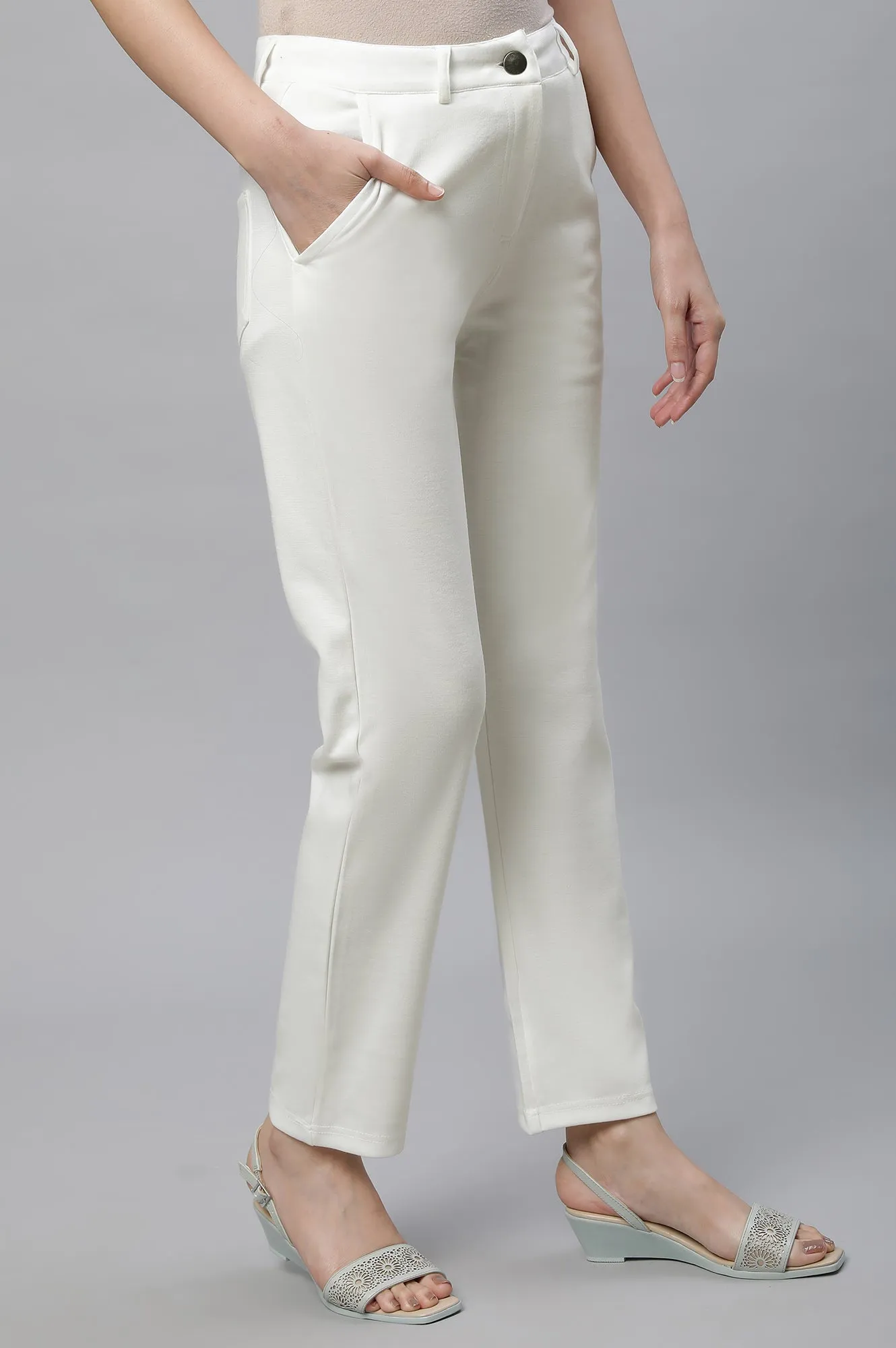 Green Ankle Length Straight Trousers