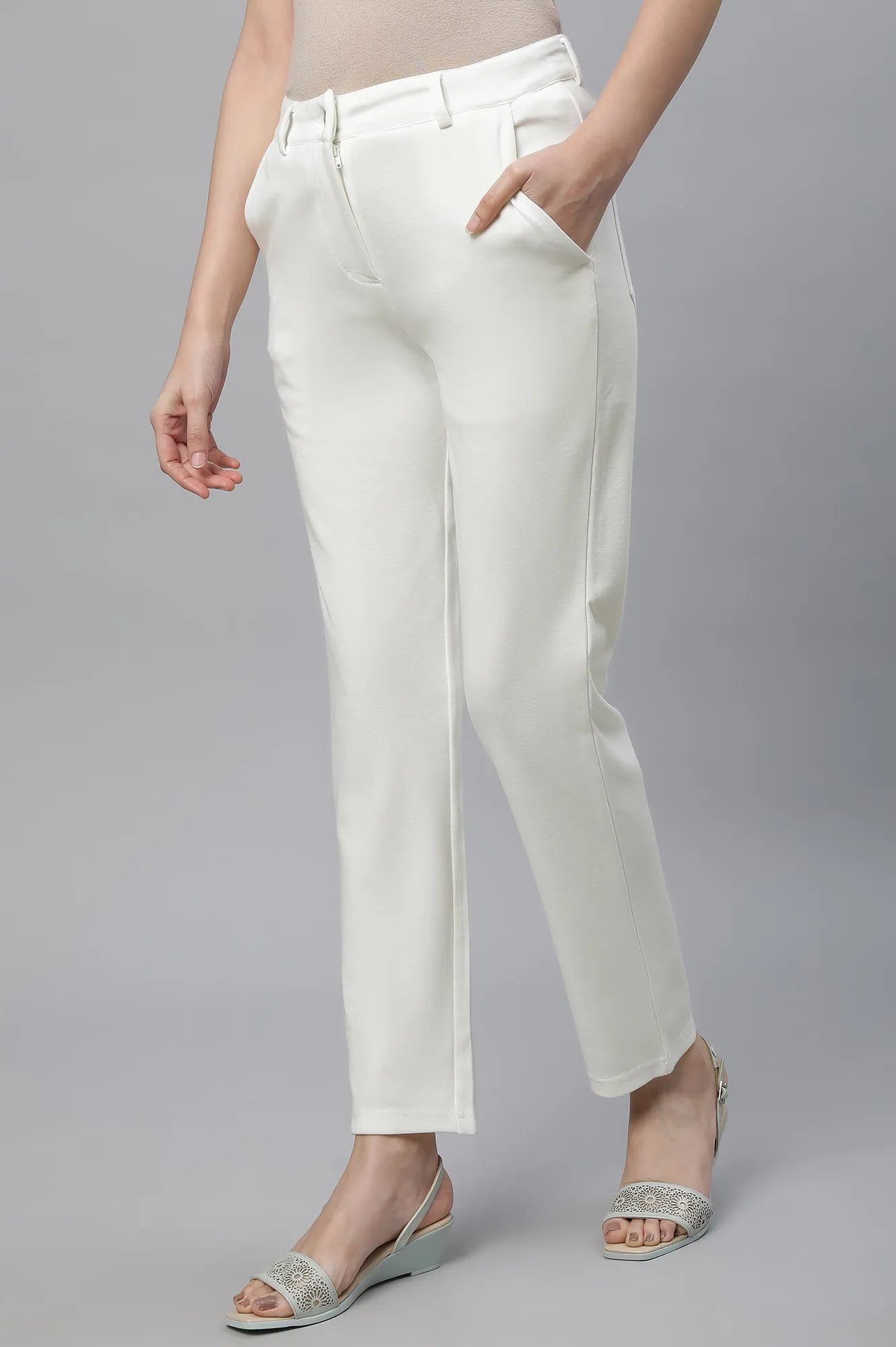 Green Ankle Length Straight Trousers