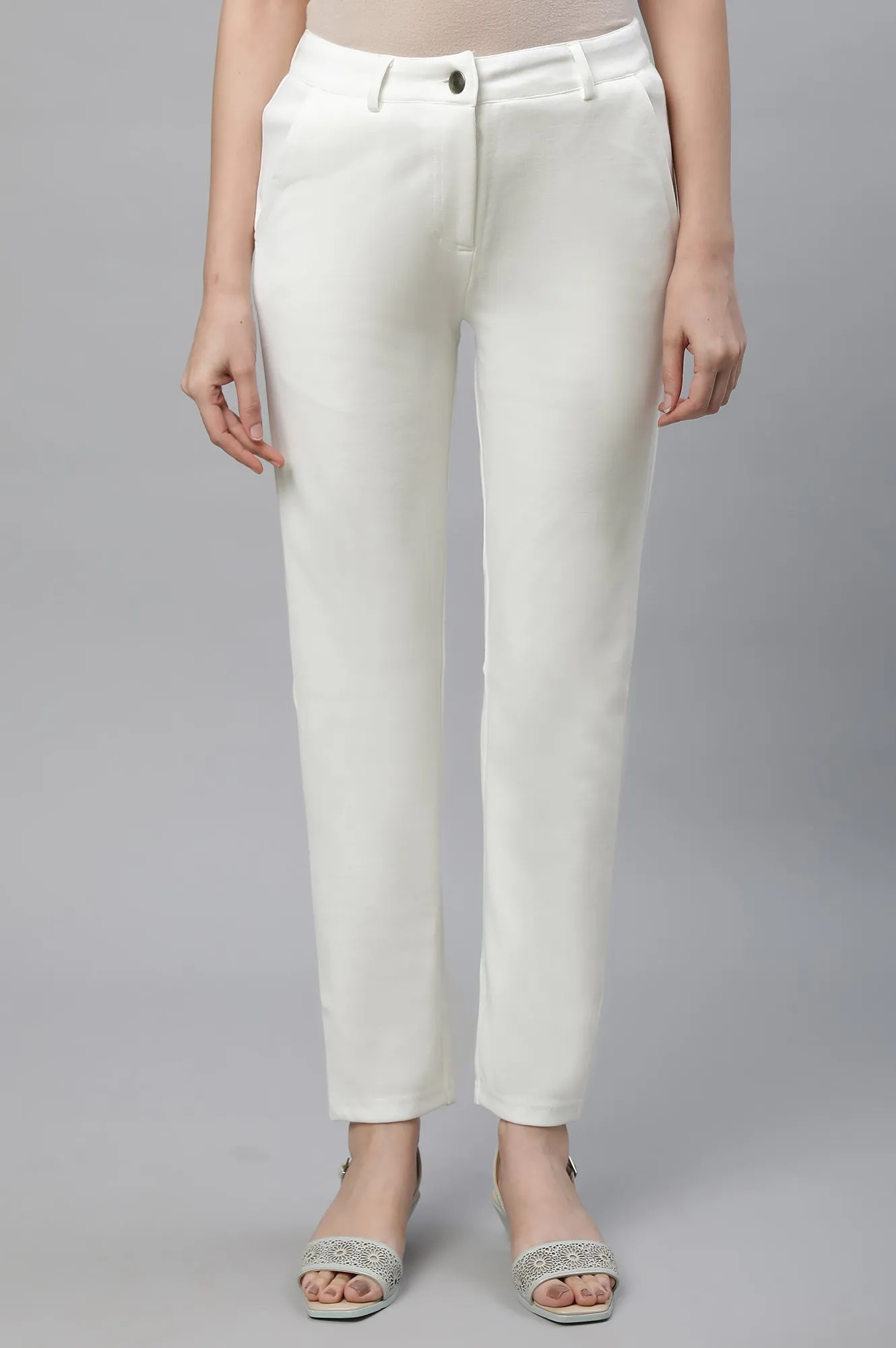 Green Ankle Length Straight Trousers