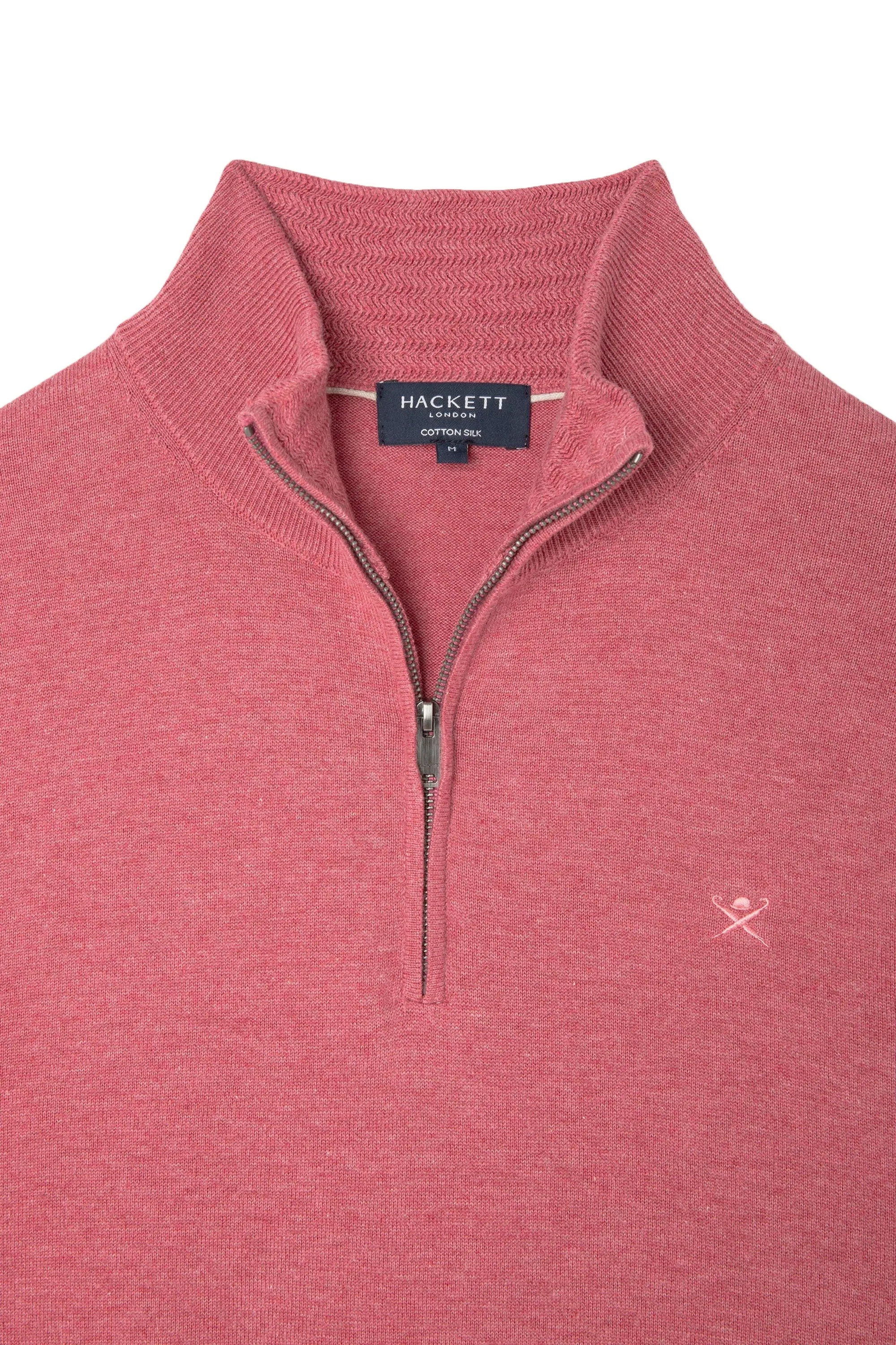 Hackett Cotton Silk Half Zip Knitwear Dusty Red