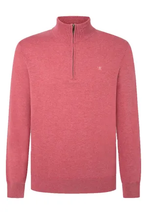Hackett Cotton Silk Half Zip Knitwear Dusty Red