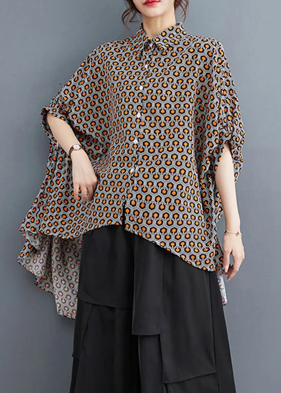 Italian Blue Peter Pan Collar Print Low High Design Shirts Summer LY4953