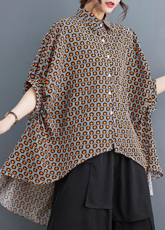 Italian Blue Peter Pan Collar Print Low High Design Shirts Summer LY4953