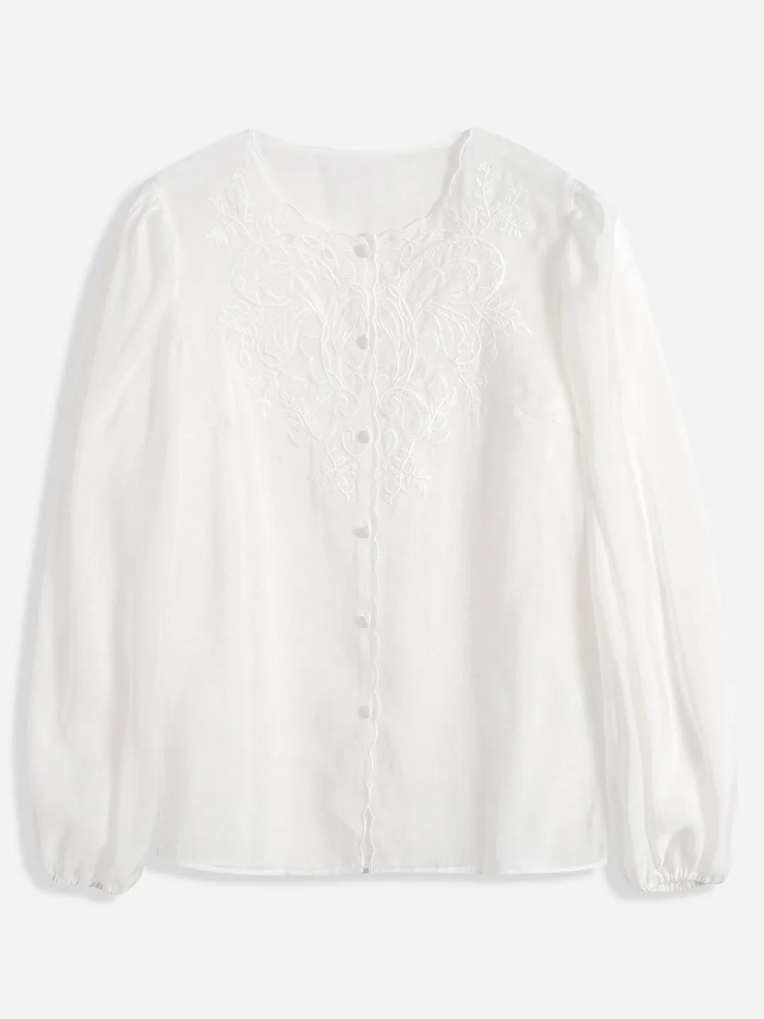 Jocelyn Elegant Embroidered Lantern Sleeve Shirt-Purple