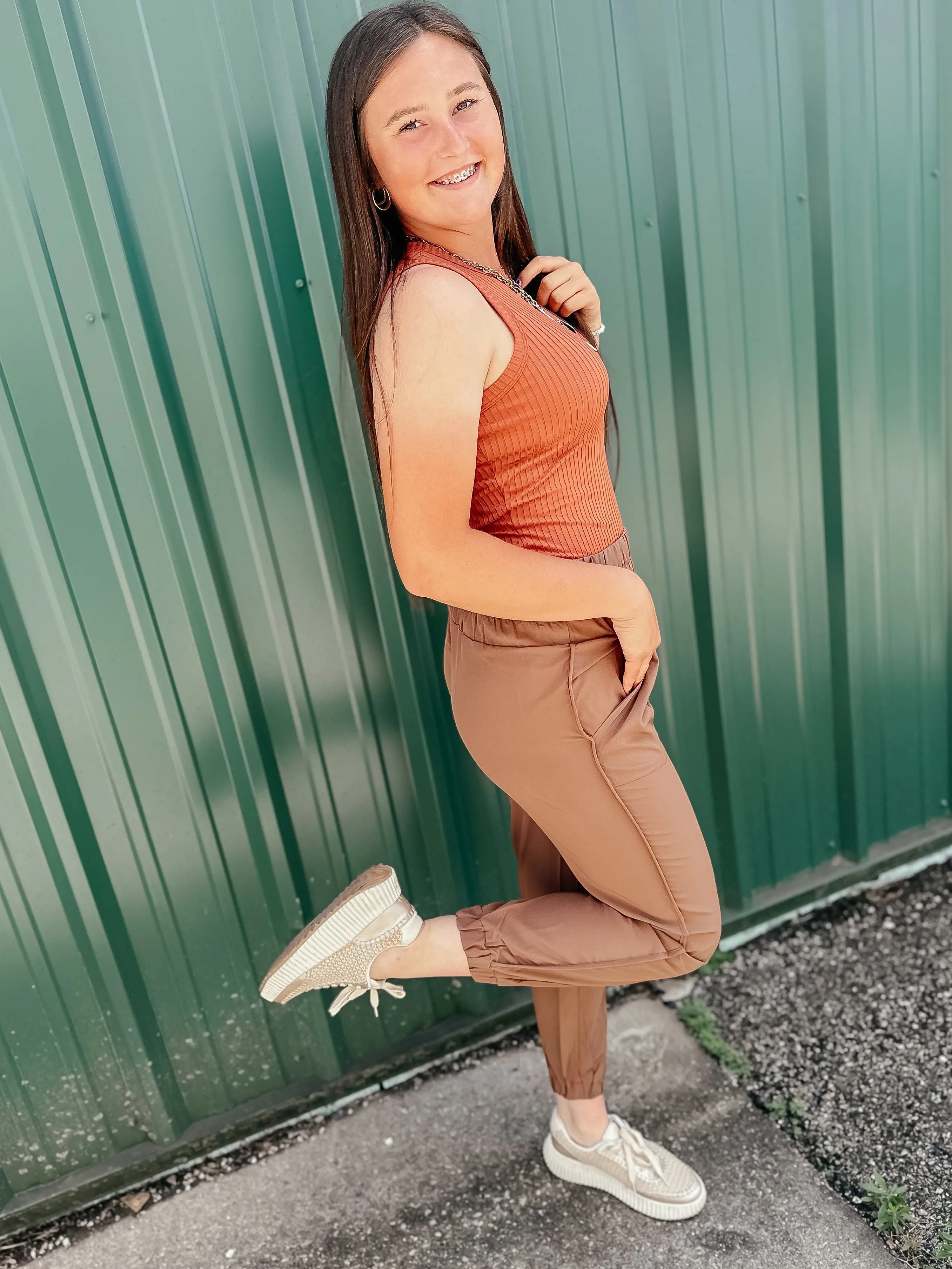 Joey High Waisted Brown Jogger Pants