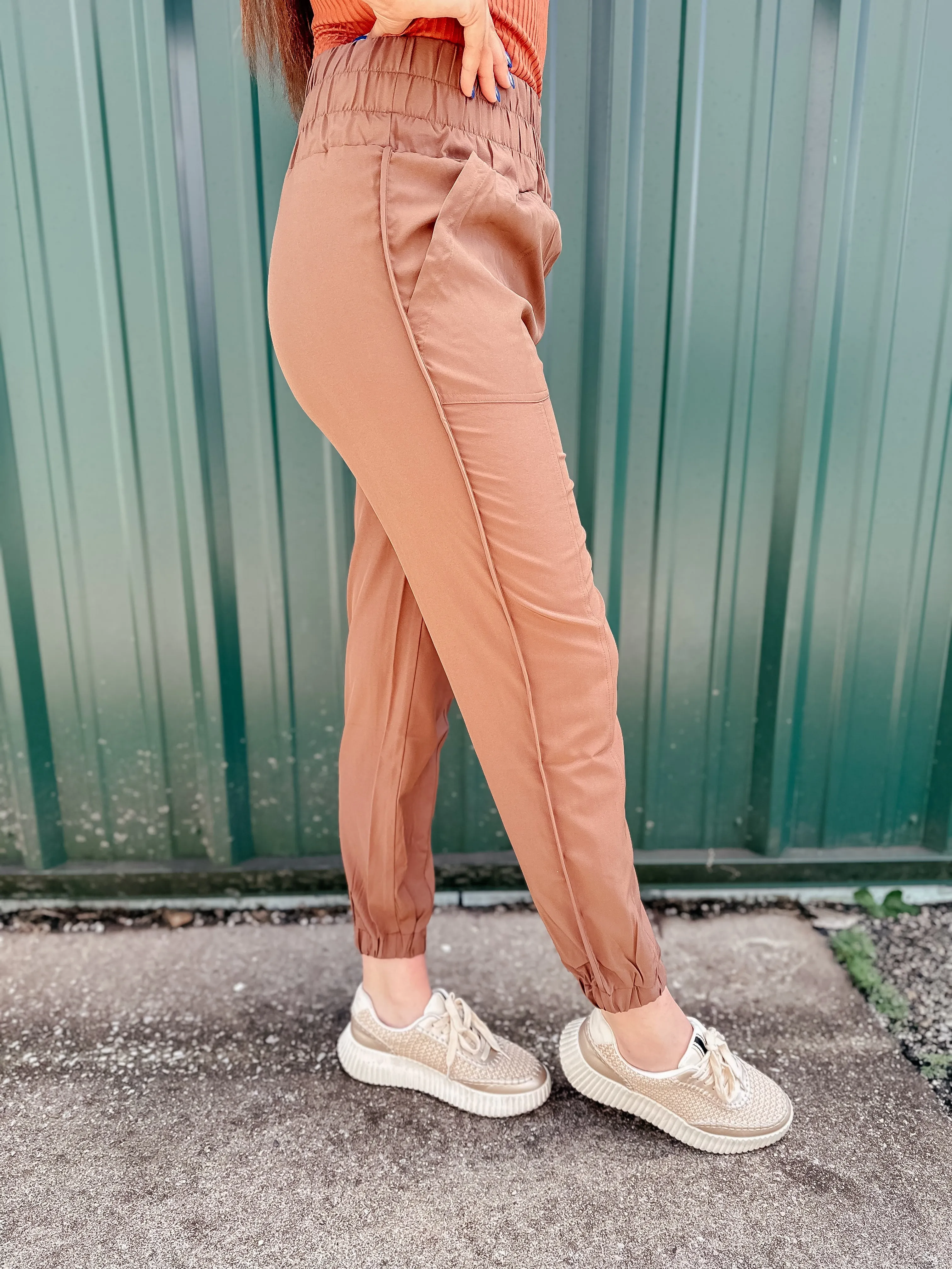 Joey High Waisted Brown Jogger Pants