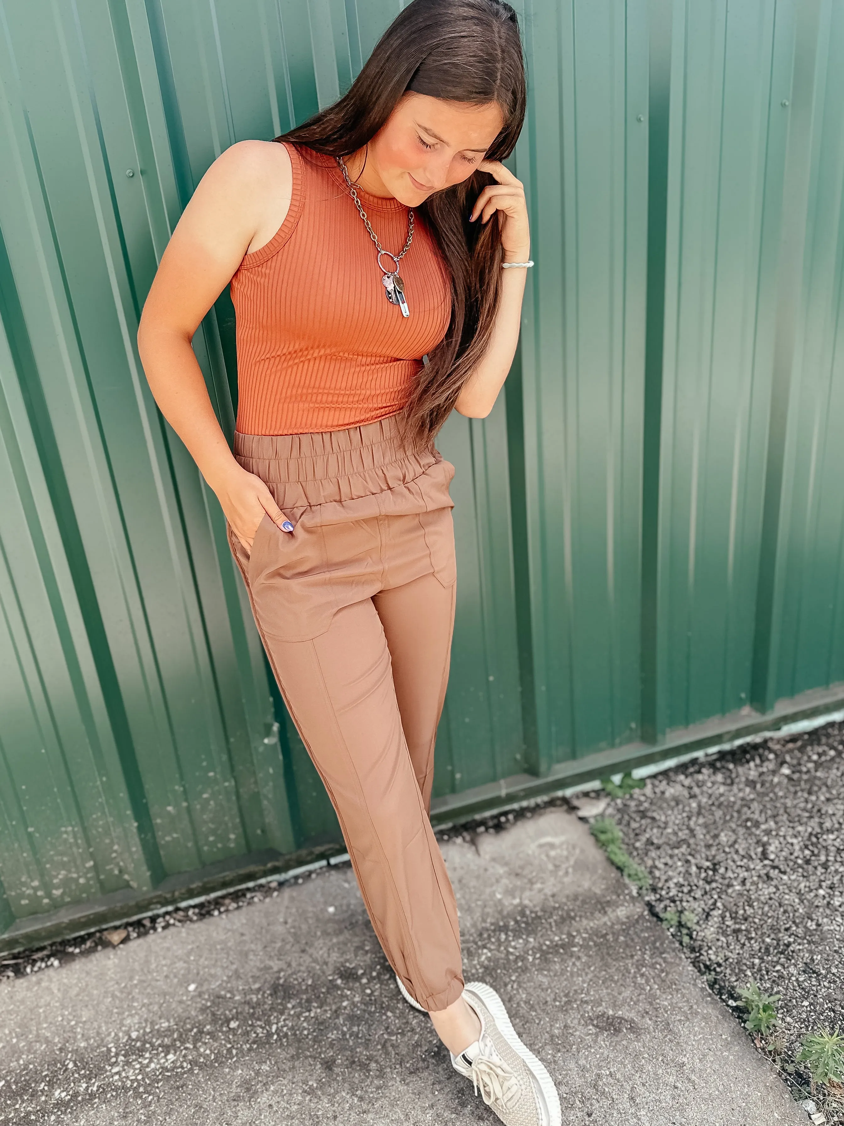 Joey High Waisted Brown Jogger Pants