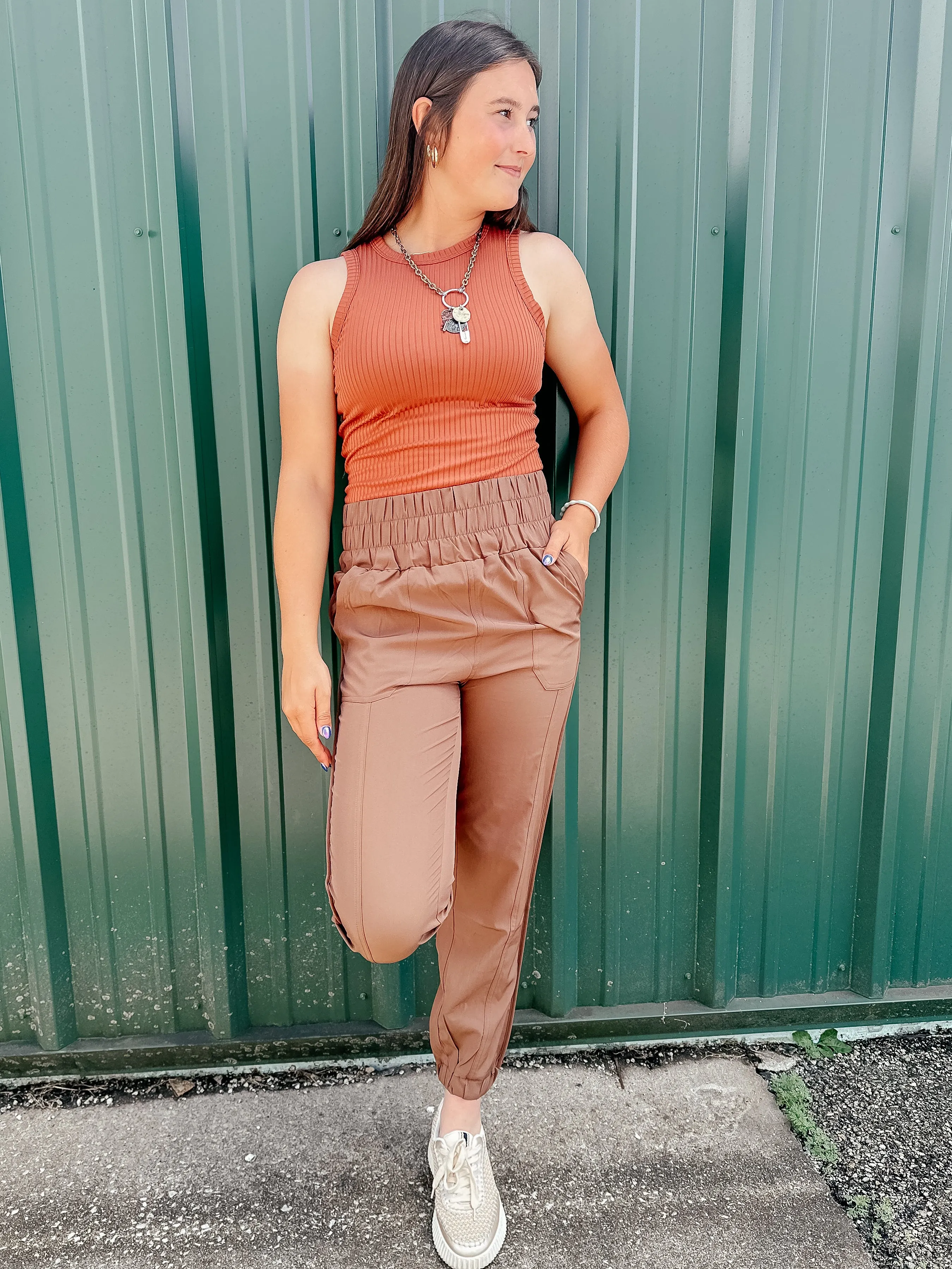 Joey High Waisted Brown Jogger Pants