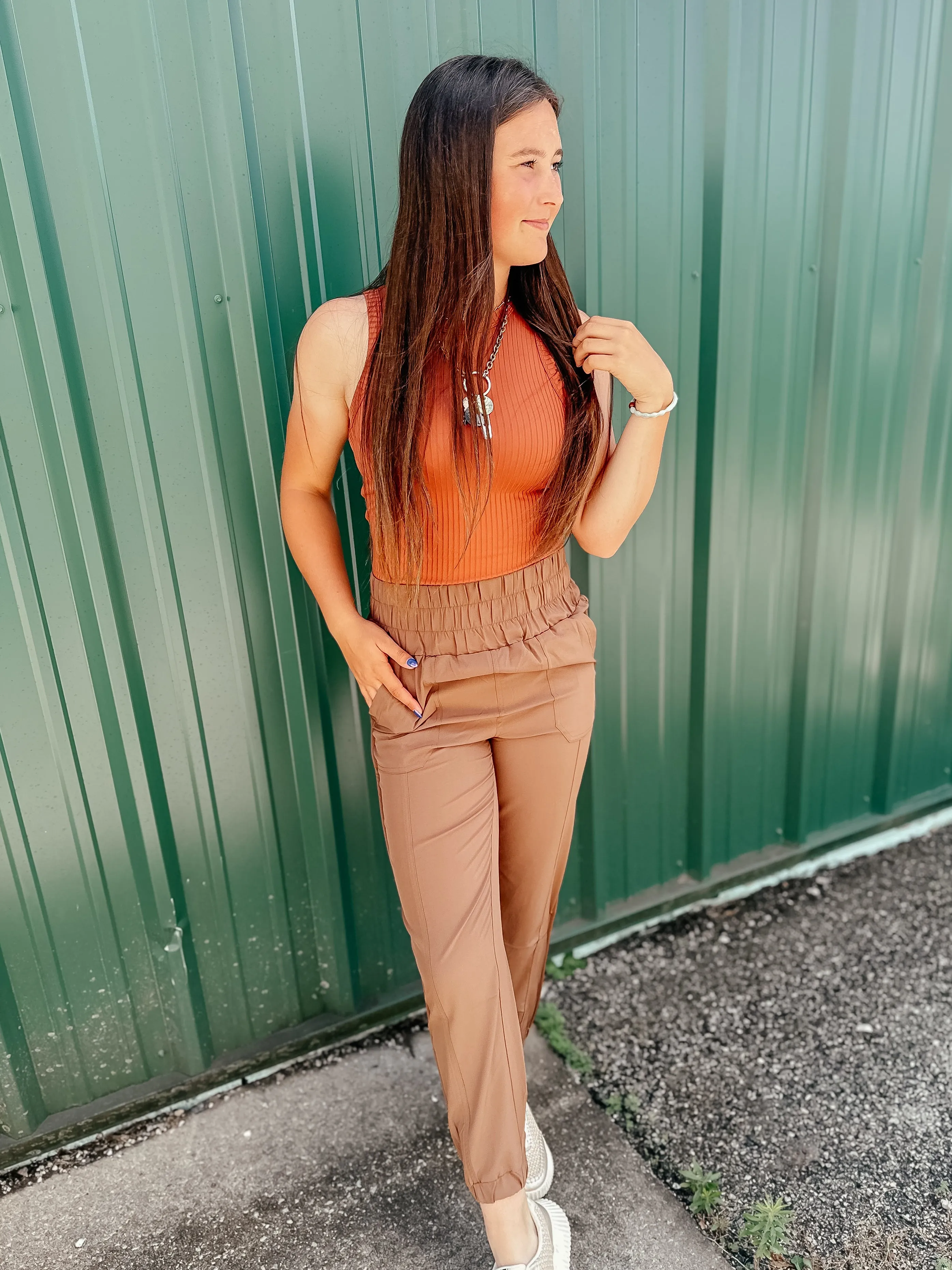Joey High Waisted Brown Jogger Pants