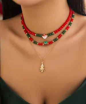 Korean Cute Red And Green Crystal Beaded Clavicle Necklace Fashion RA030