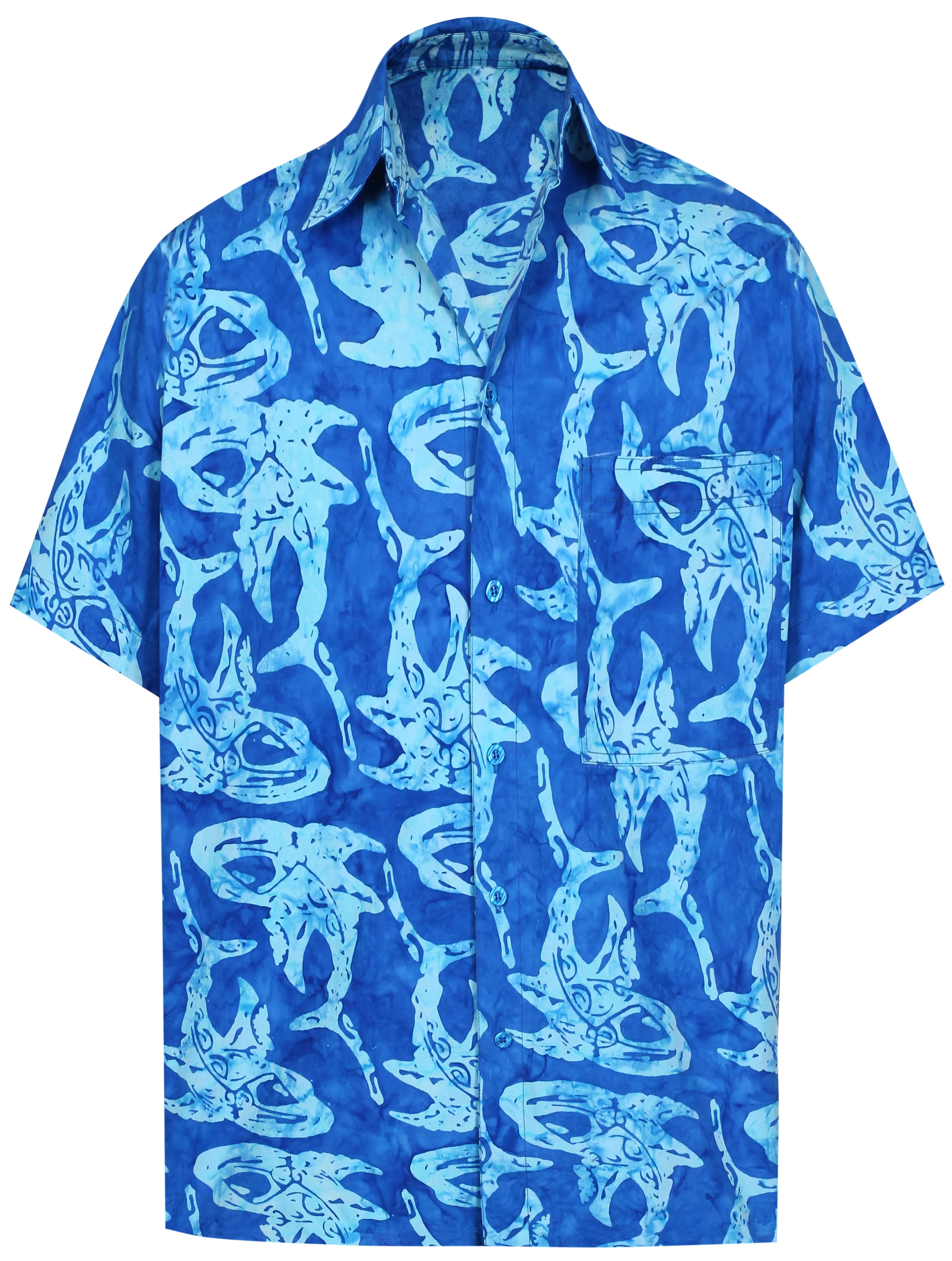 LA LEELA Men's Wear Summer Everyday Essentials  Casual  Shirt 100% NATURAL COTTON  Fish Printed Royal Blue shirt