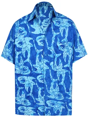 LA LEELA Men's Wear Summer Everyday Essentials  Casual  Shirt 100% NATURAL COTTON  Fish Printed Royal Blue shirt