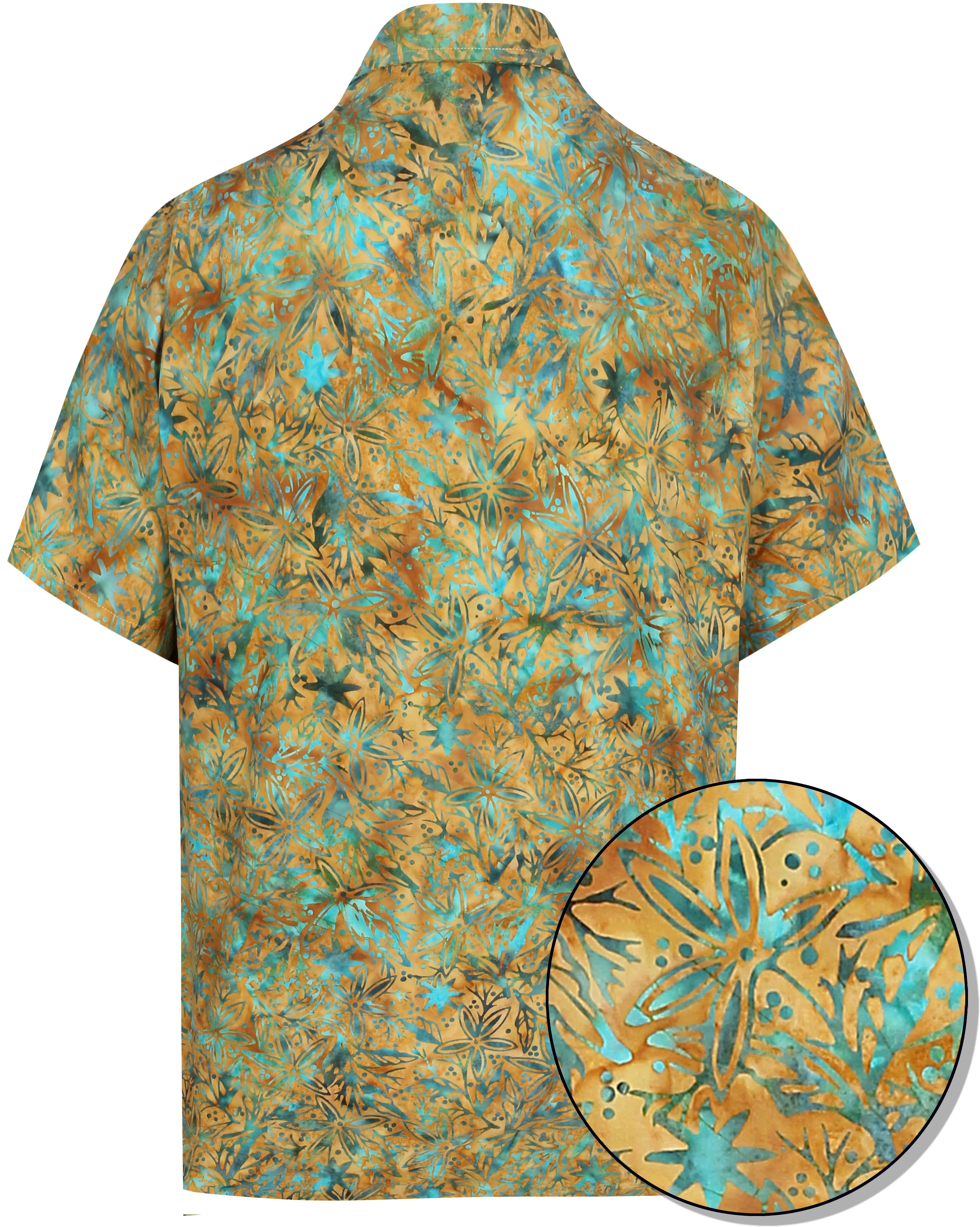 LA LEELA Men's Wear Summer Everyday Essentials  Casual  Shirt 100% NATURAL COTTON  Printed Mustard Green Aloha Hawaiian Shirt