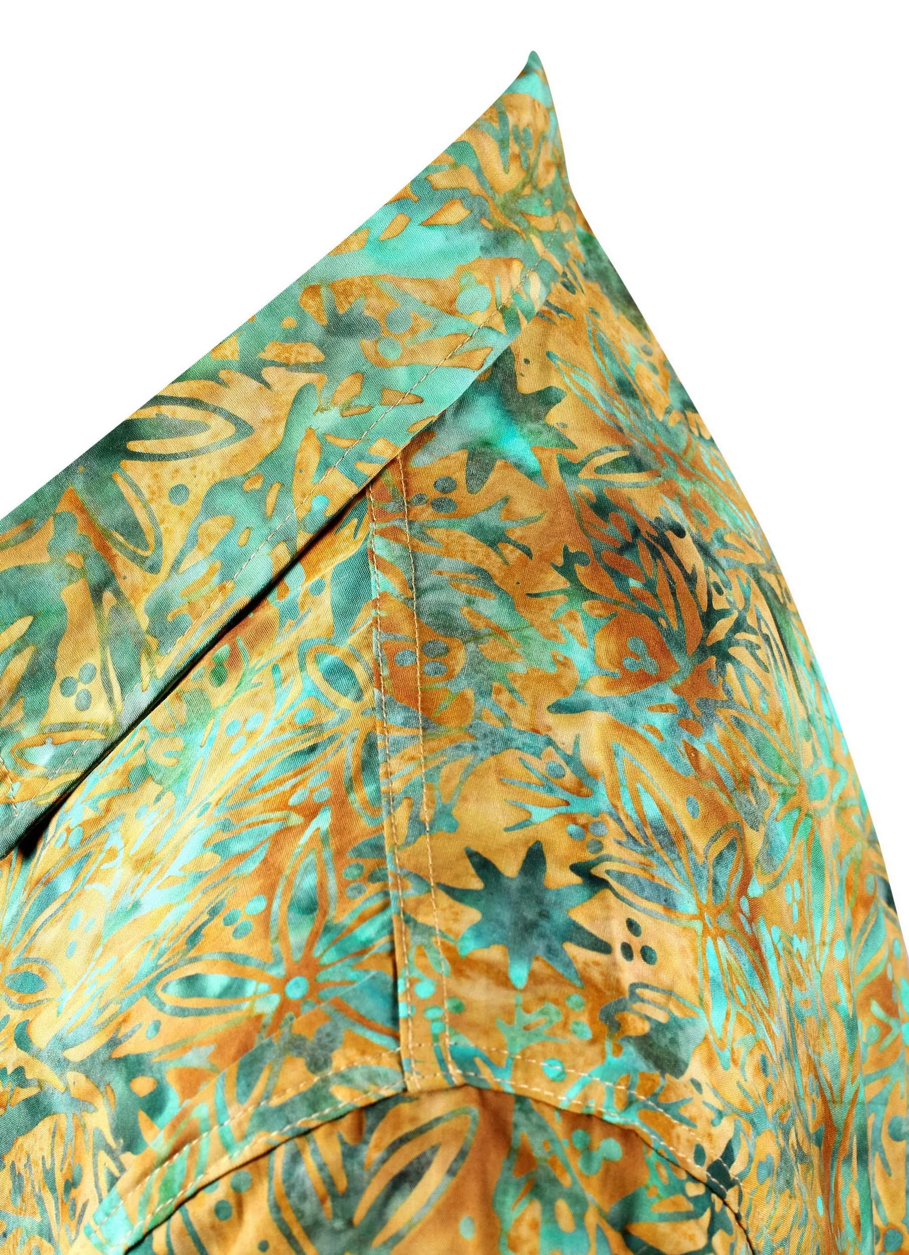 LA LEELA Men's Wear Summer Everyday Essentials  Casual  Shirt 100% NATURAL COTTON  Printed Mustard Green Aloha Hawaiian Shirt