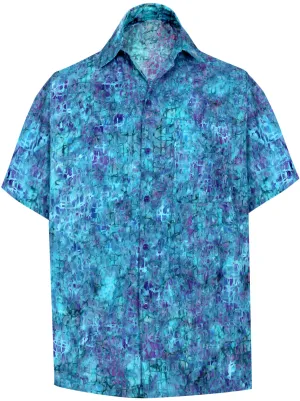 LA LEELA Men's Wear Summer Everyday Essentials Holiday Casual  Shirt 100% NATURAL COTTON  hand printed Blue Hawaiian shirt