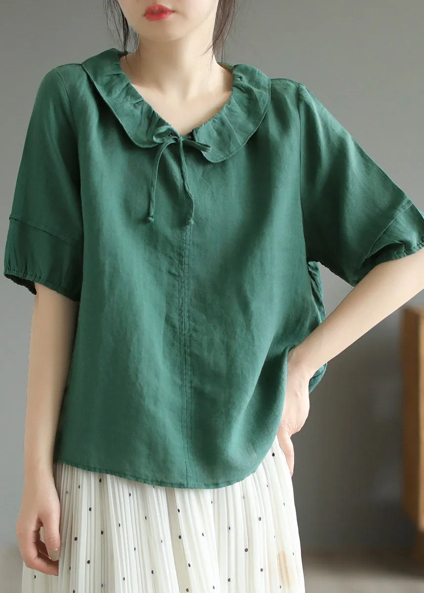 Loose White Peter Pan Collar Patchwork Cotton T Shirts Summer LY6182