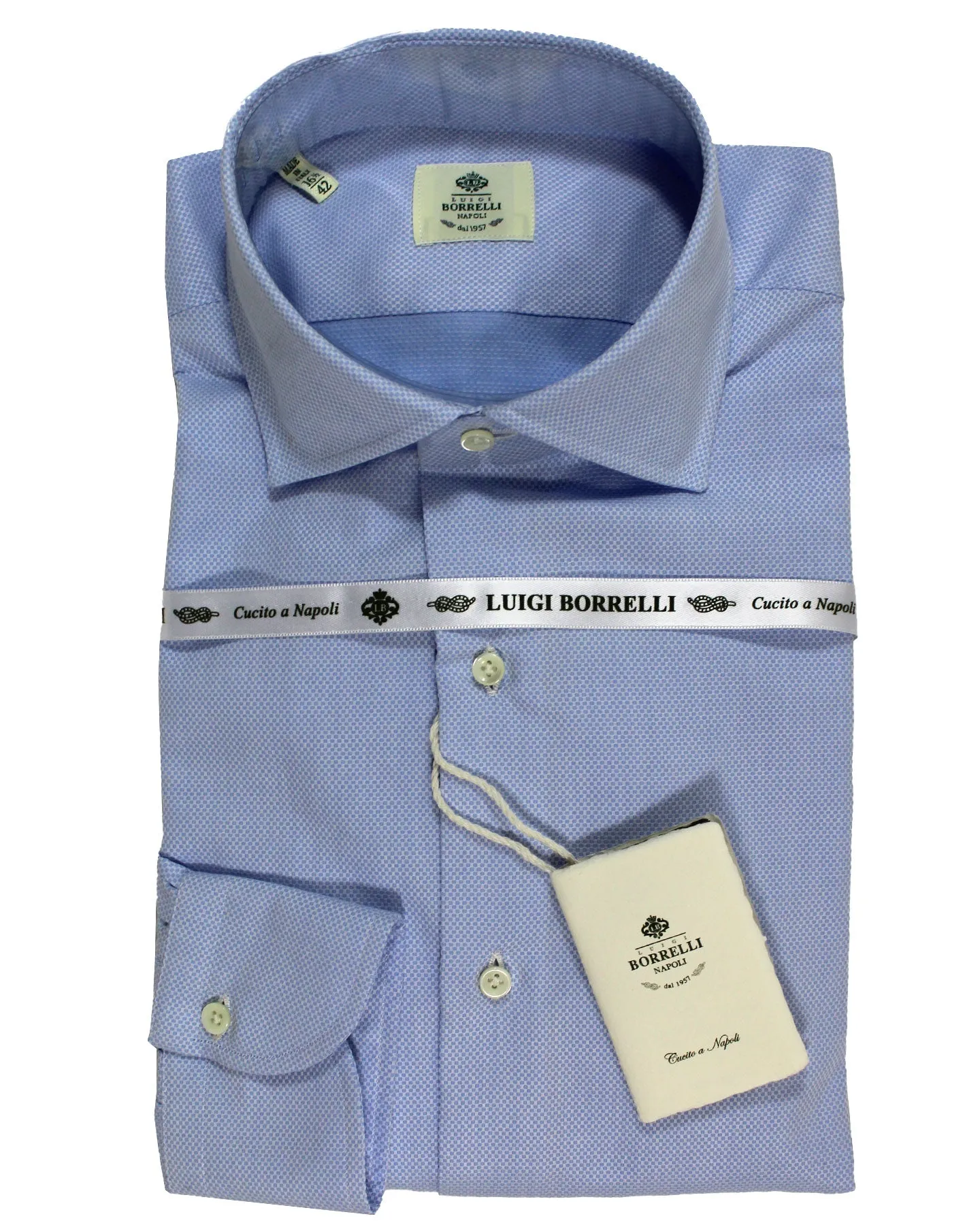 Luigi Borrelli Dress Shirt Blue Pattern 39 - 15 1/2