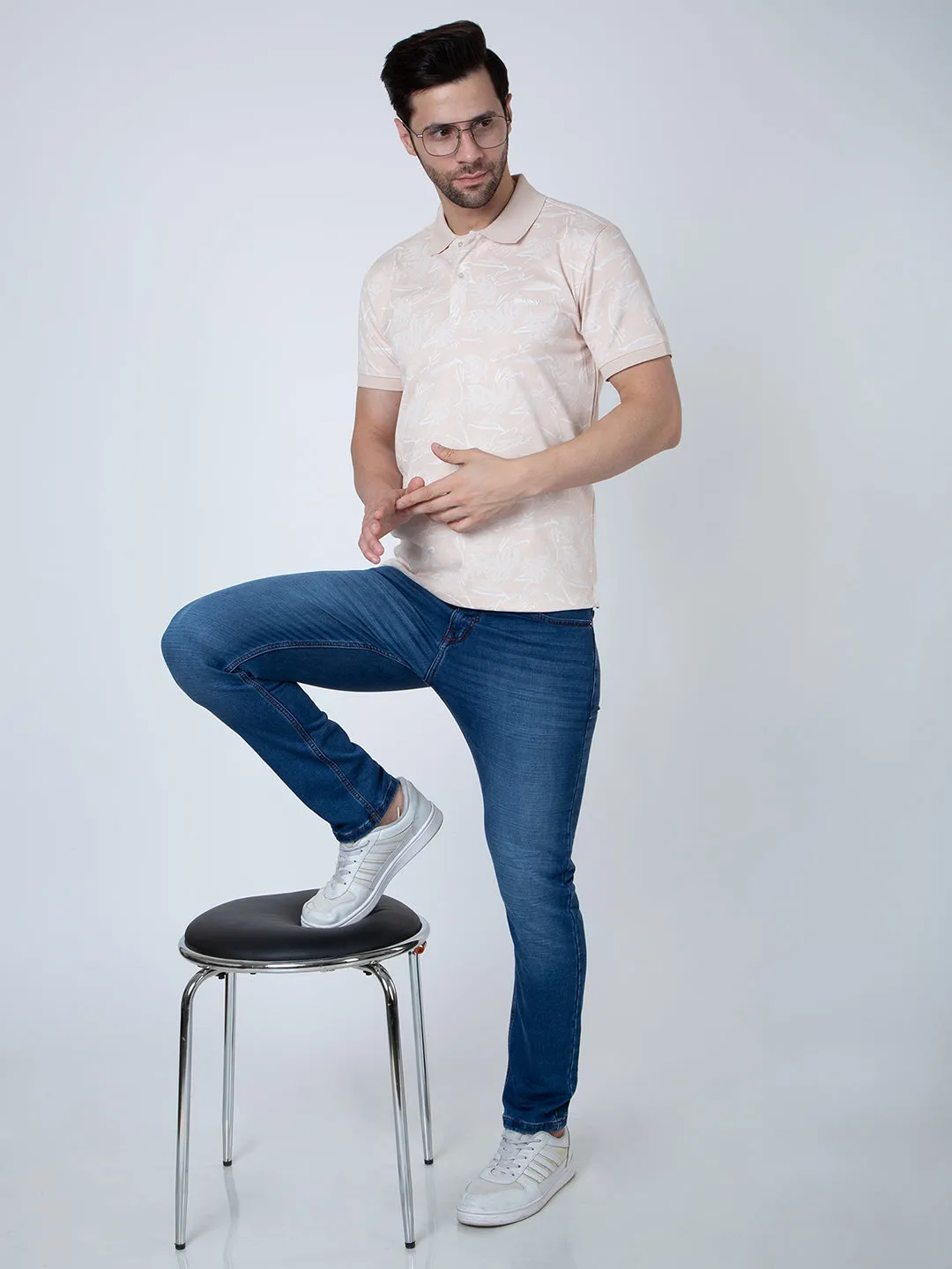 Men Polo Jacquard Peach T-Shirt