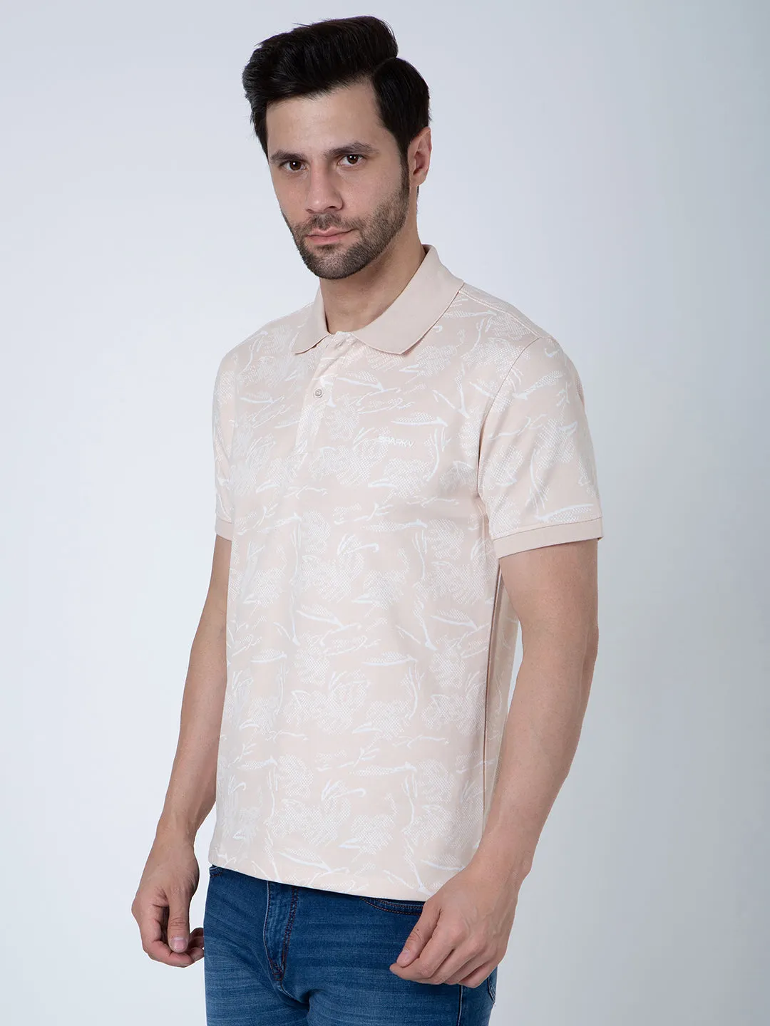 Men Polo Jacquard Peach T-Shirt