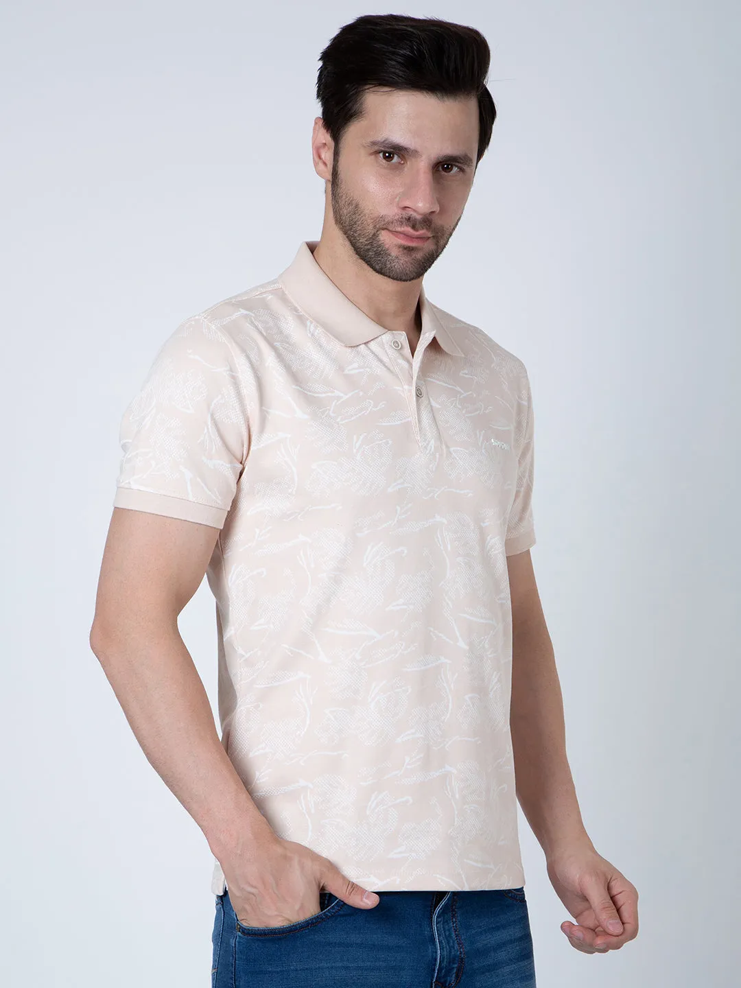 Men Polo Jacquard Peach T-Shirt
