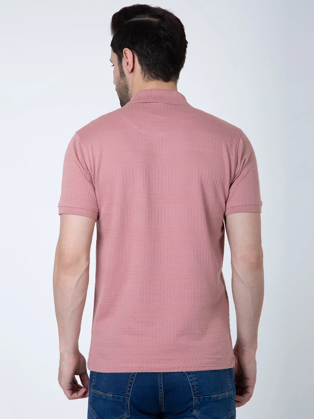 Men Polo Jacquard Pink T-Shirt