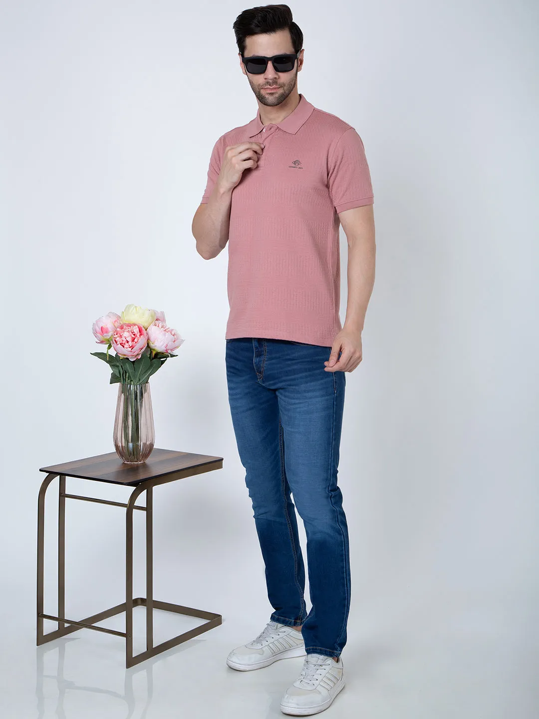Men Polo Jacquard Pink T-Shirt