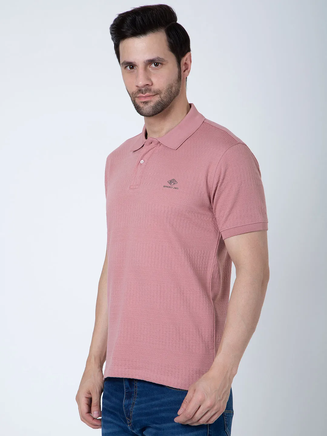 Men Polo Jacquard Pink T-Shirt