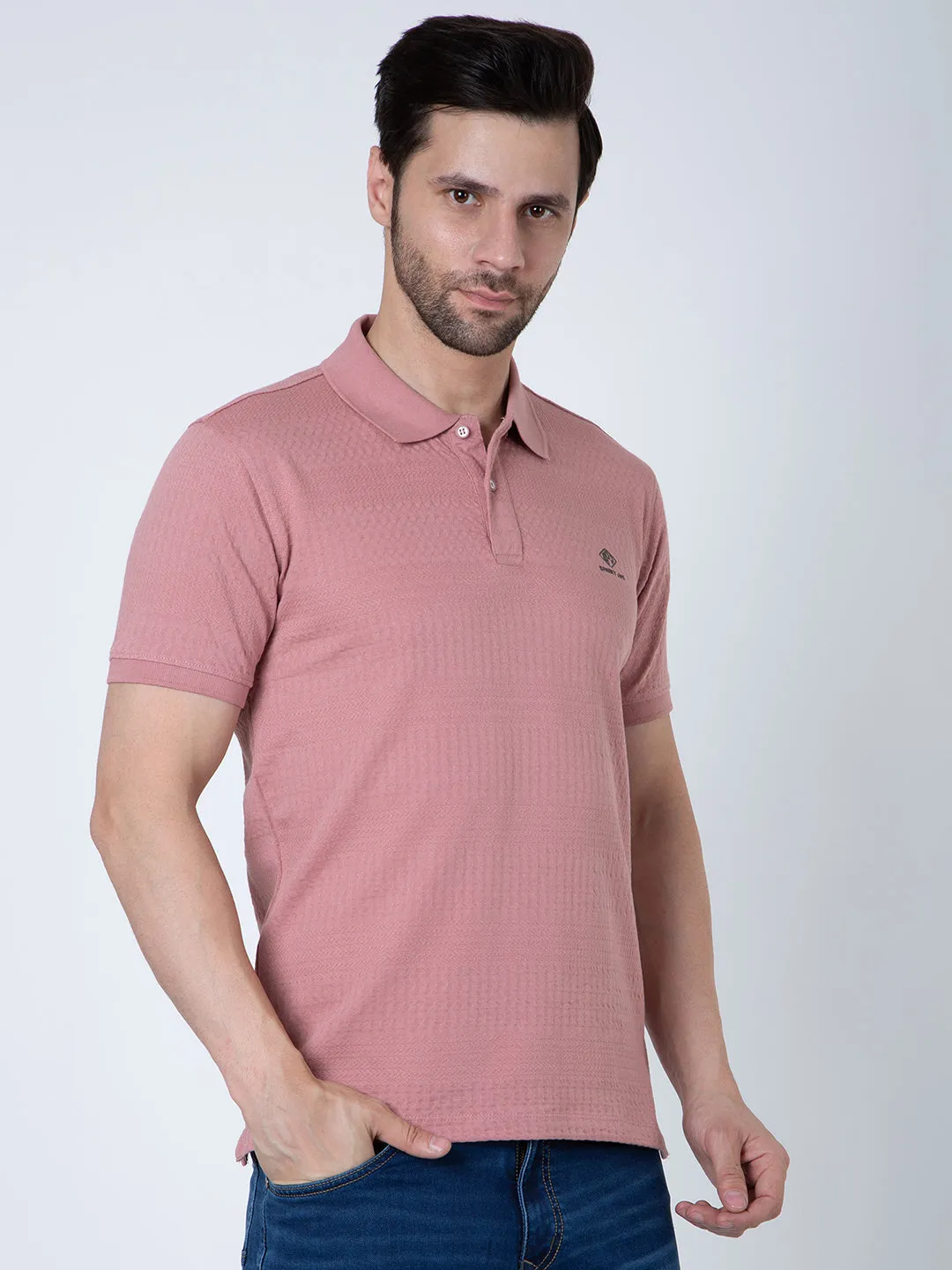 Men Polo Jacquard Pink T-Shirt