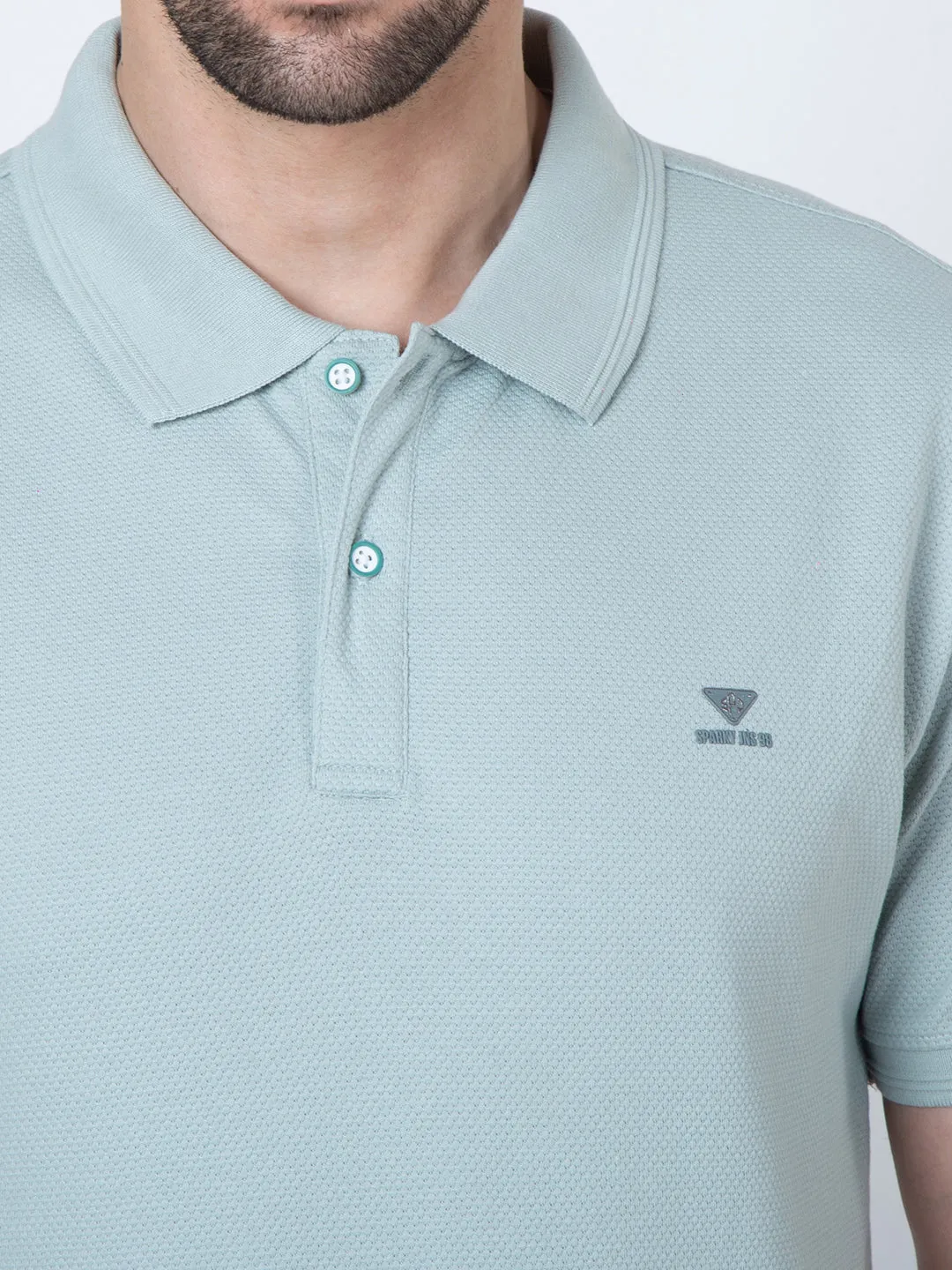 Men Polo Popcorn Sea Green T-Shirt