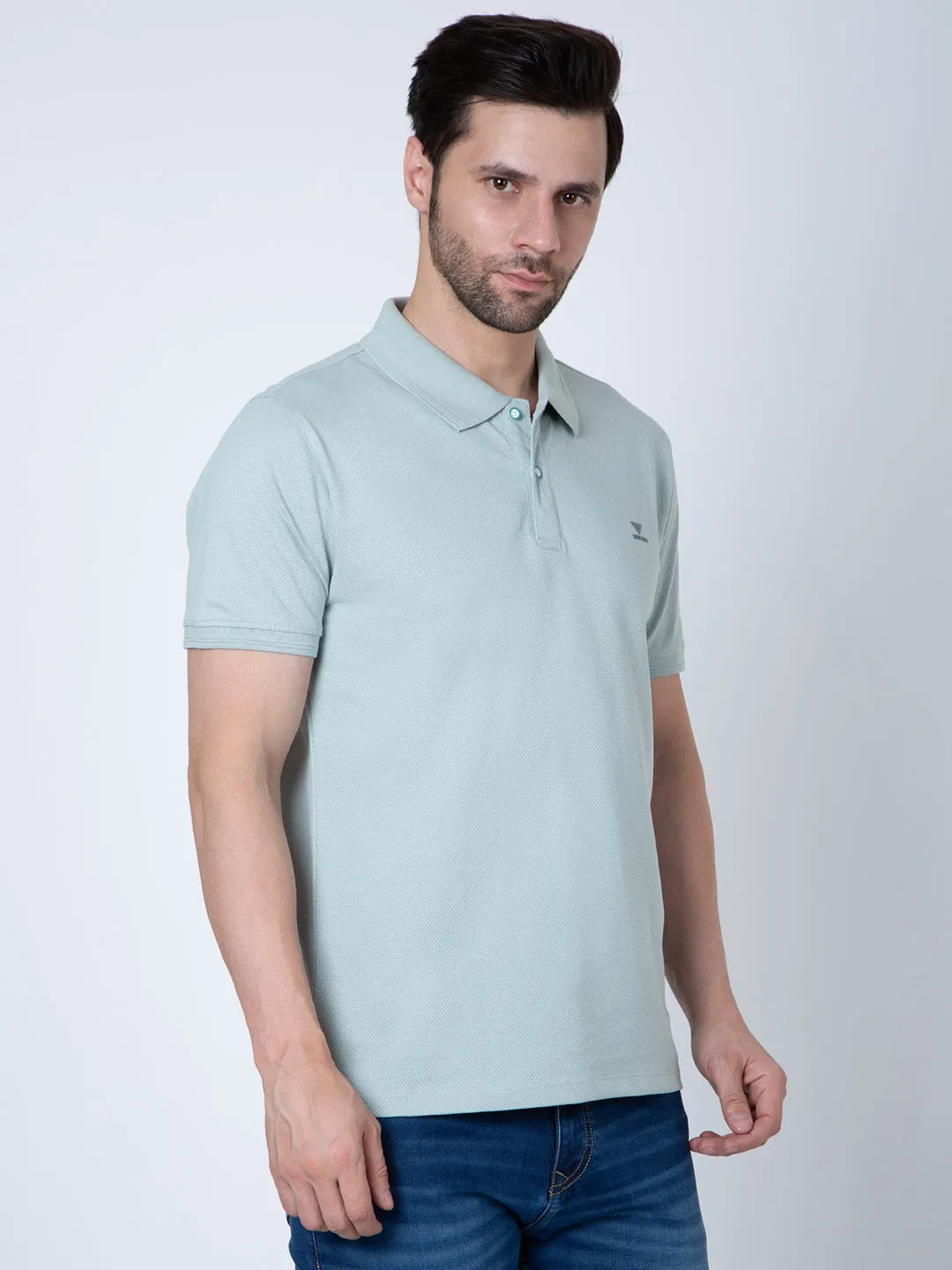 Men Polo Popcorn Sea Green T-Shirt