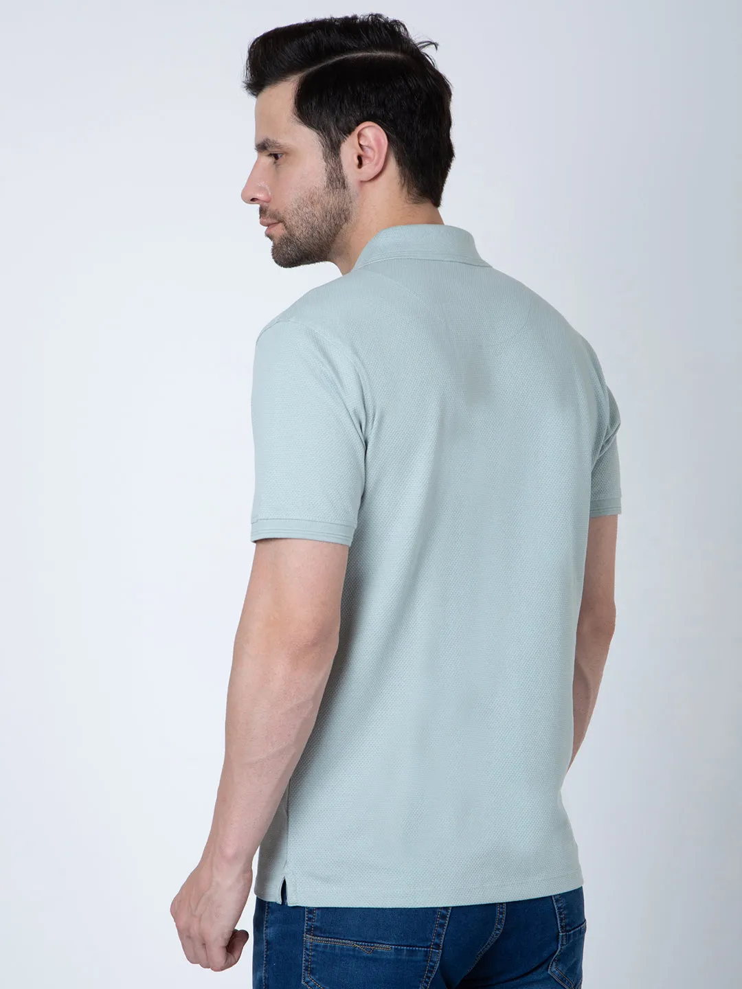 Men Polo Popcorn Sea Green T-Shirt