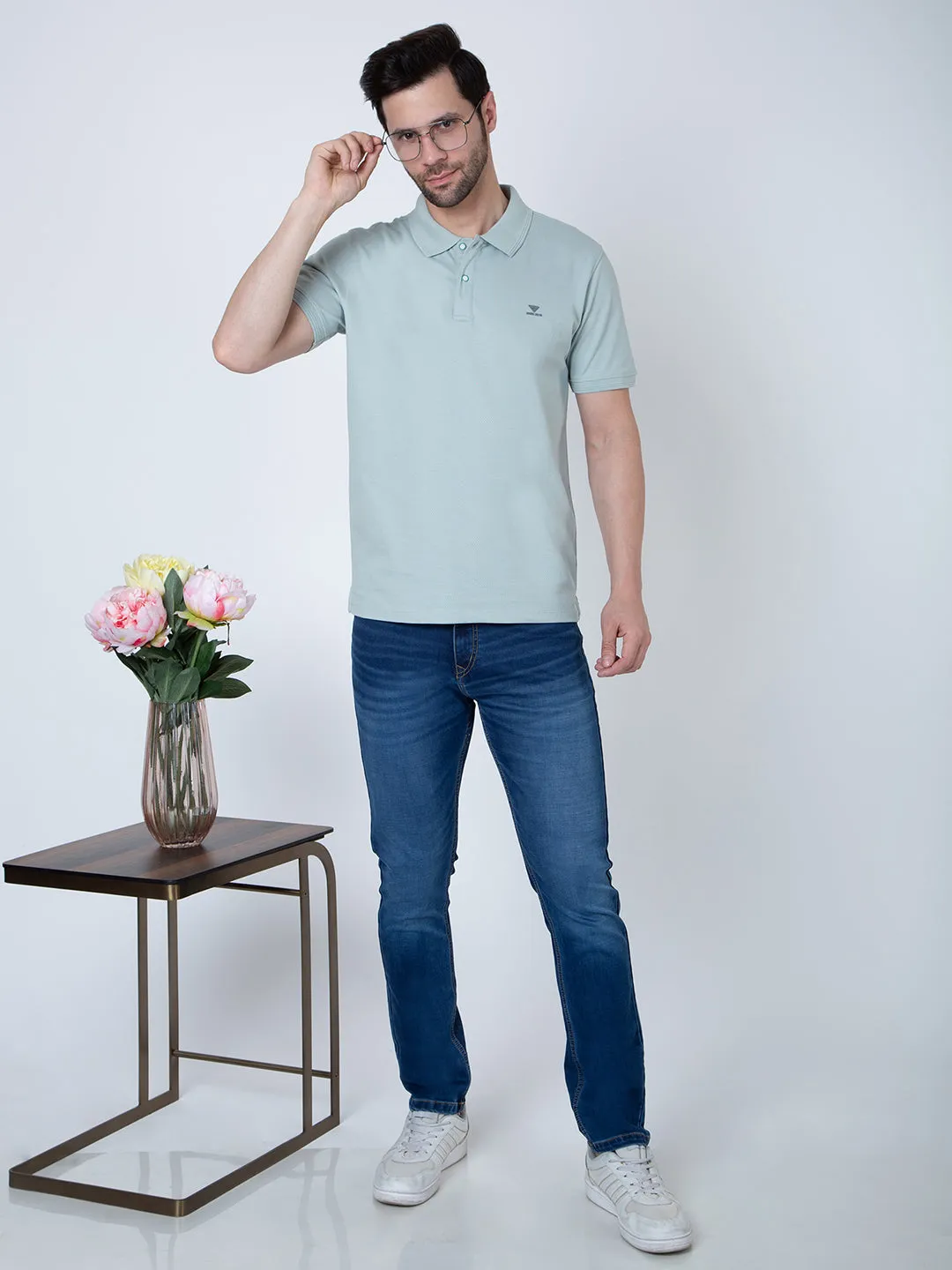 Men Polo Popcorn Sea Green T-Shirt