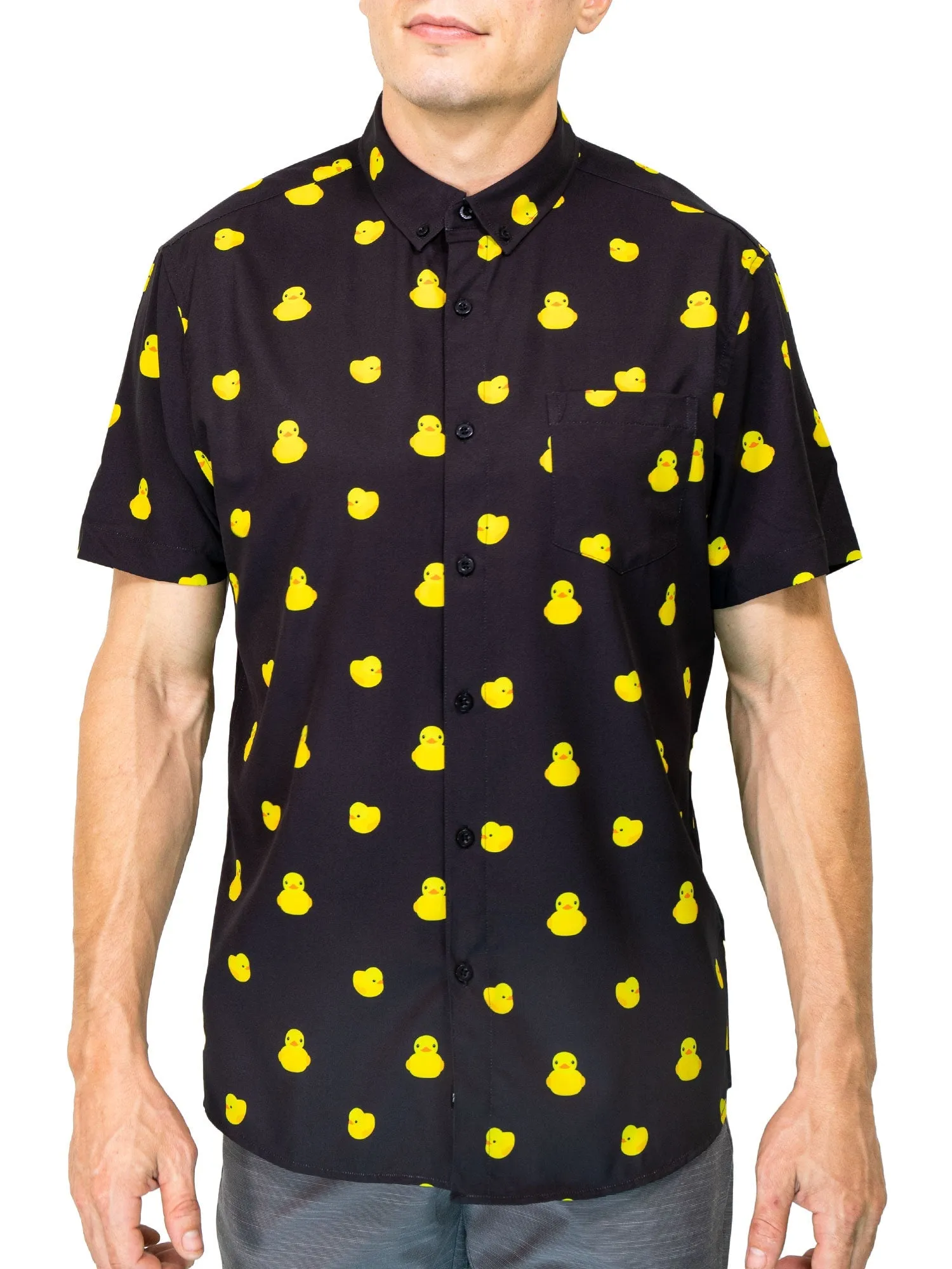Mens Button Down Shirt - Black Rubber Duck ( Stretch )