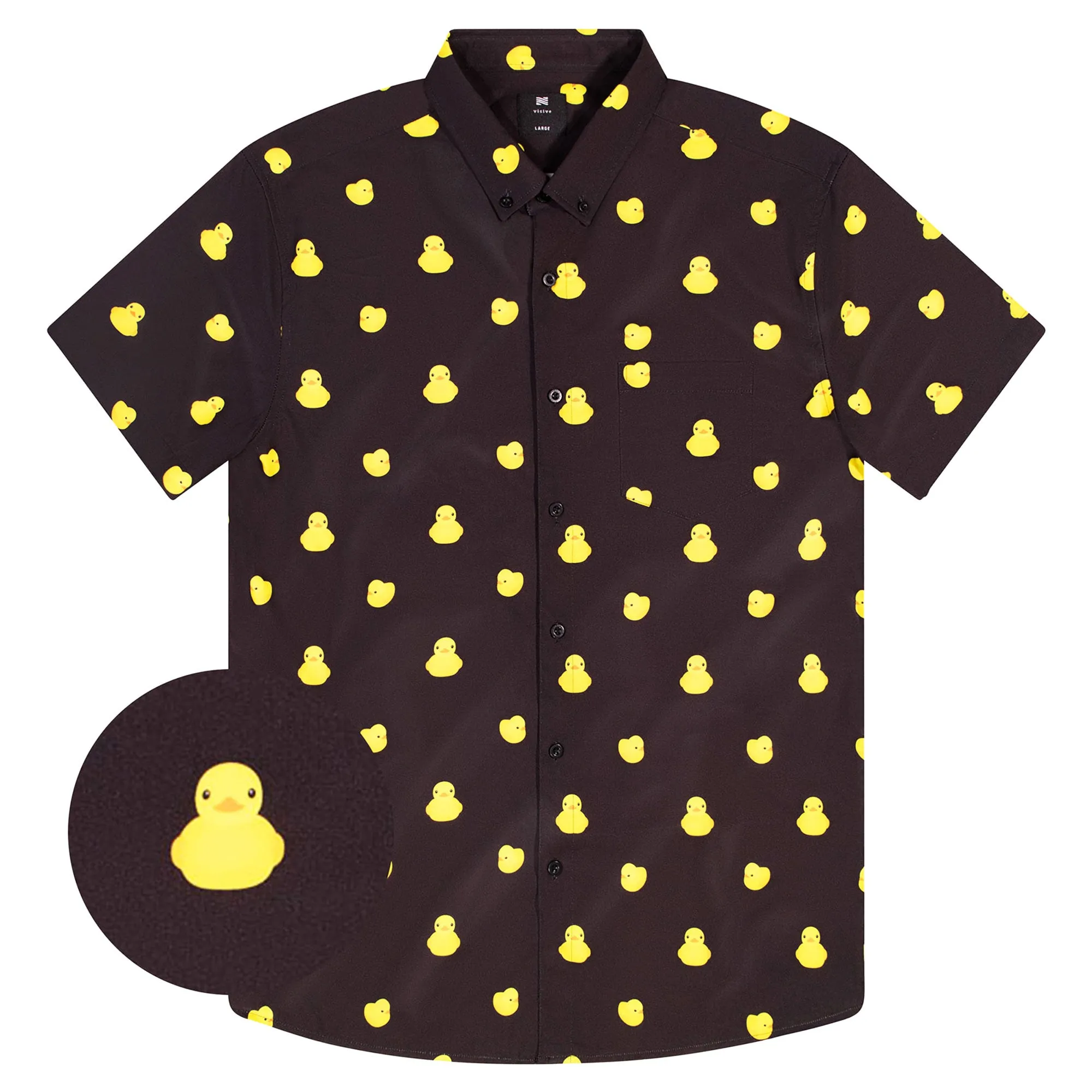 Mens Button Down Shirt - Black Rubber Duck ( Stretch )