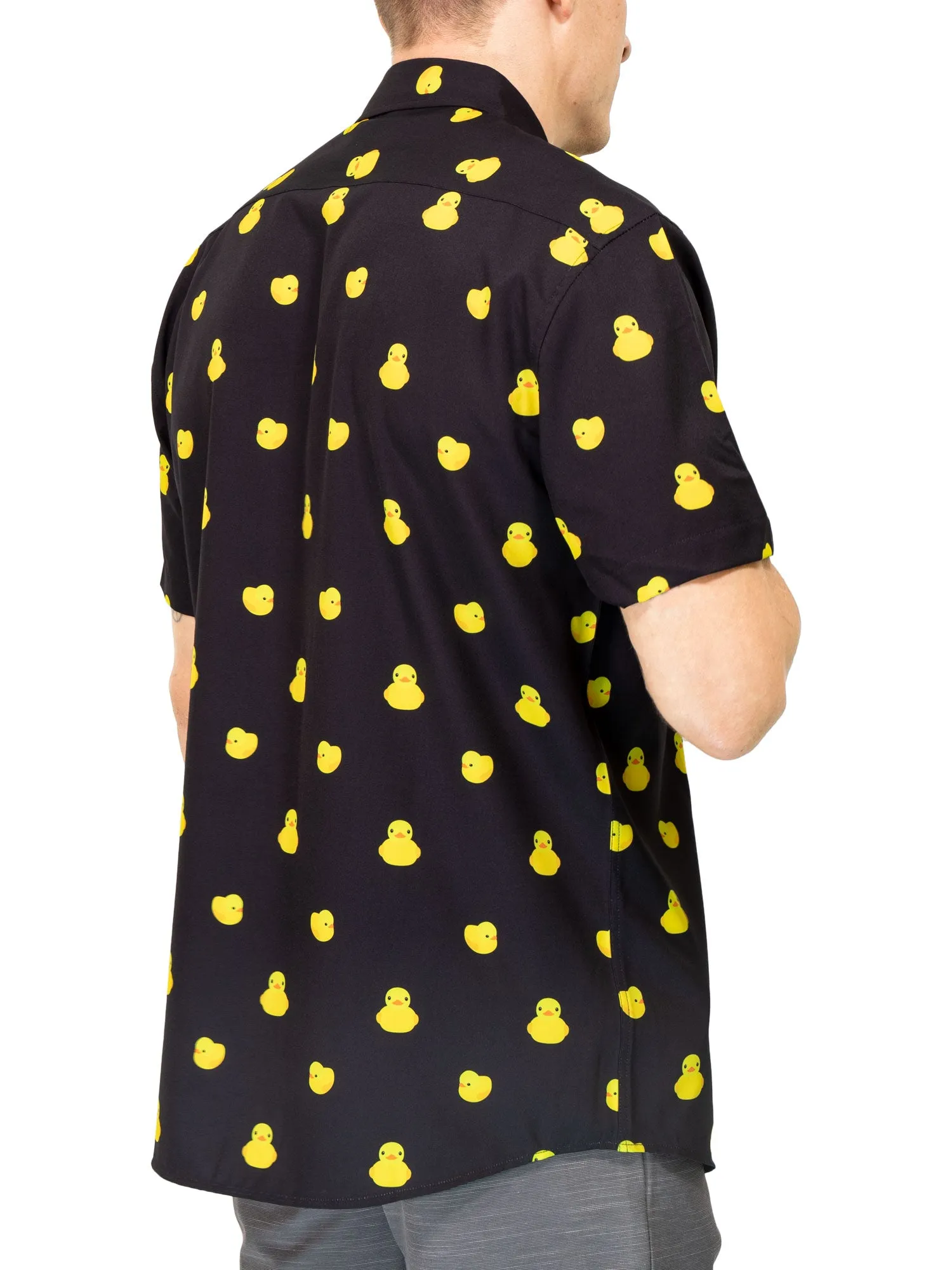 Mens Button Down Shirt - Black Rubber Duck ( Stretch )
