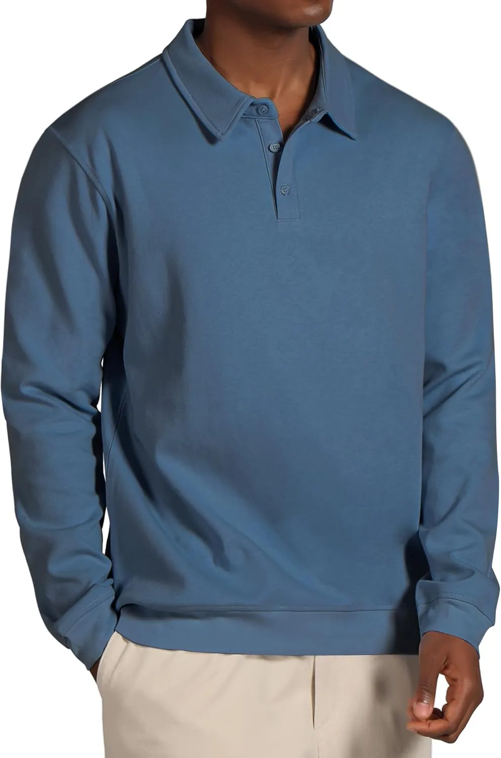 Men's Casual Long Sleeve Polo Shirts Classic Button Down Golf Shirt Loose Fit Pullover Sweatshirts